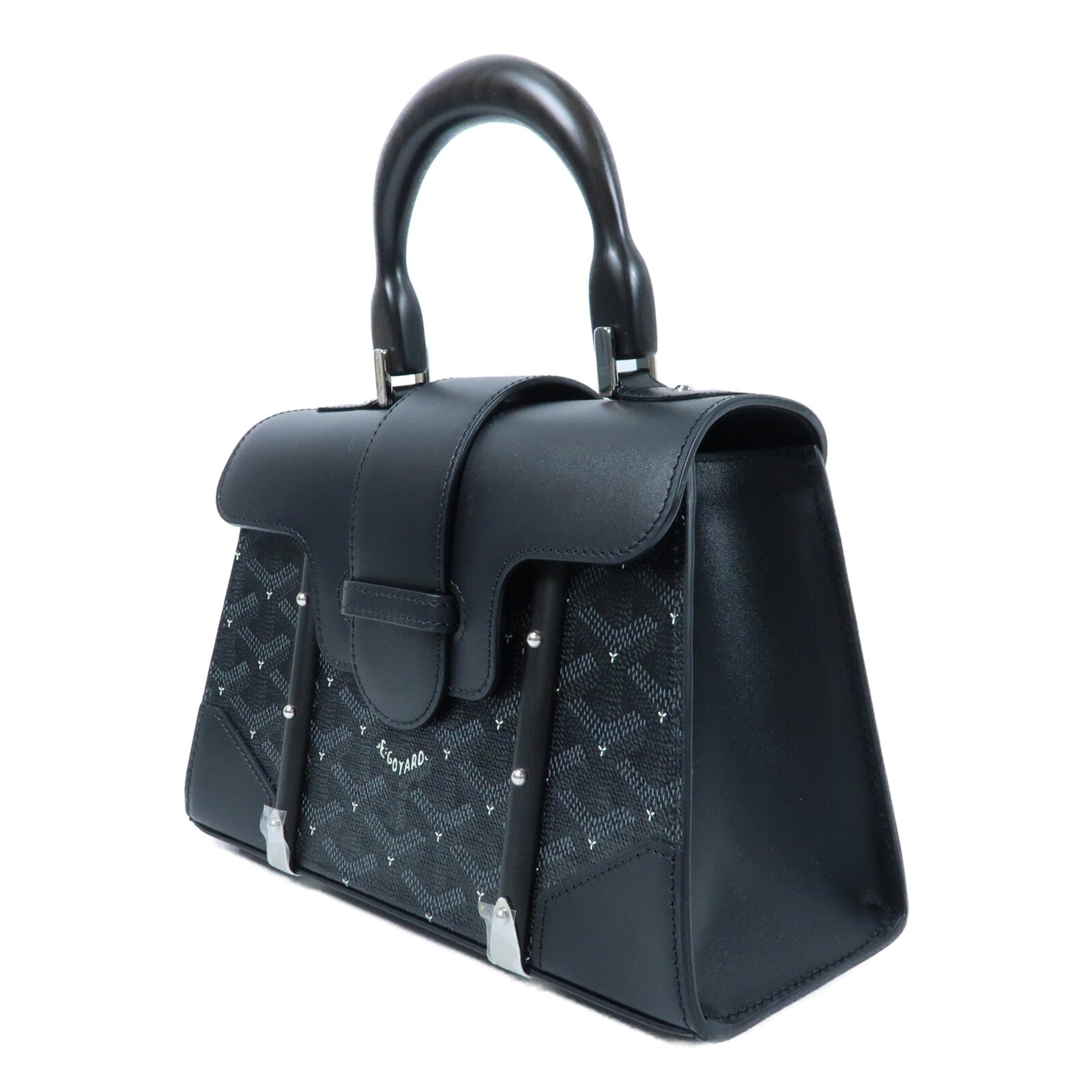 GOYARD 塗層帆布Saigon Mini Structured Jet Black銀扣手挽肩背兩用袋