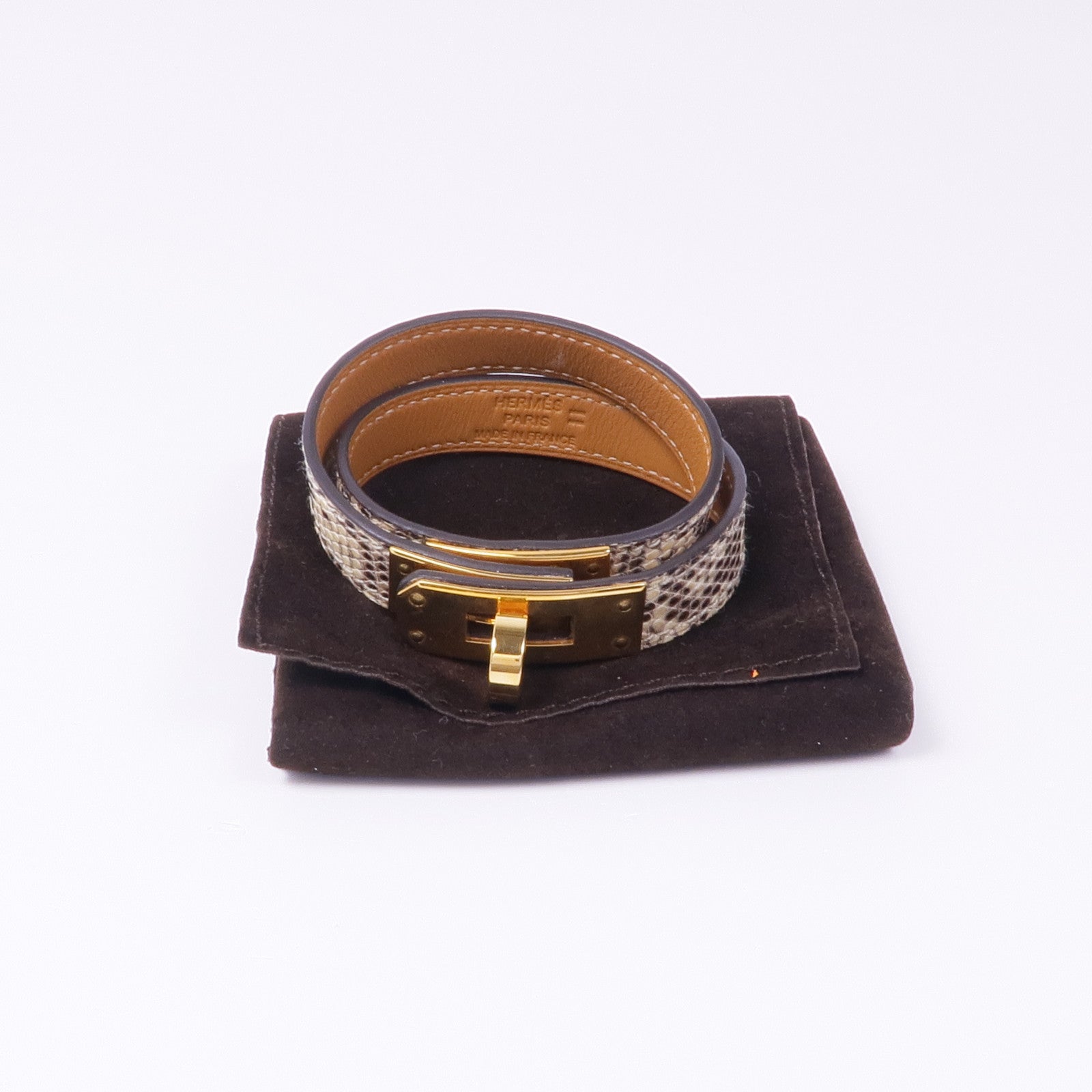 HERMES 蜥蝪皮革Kelly Double Tour Bracelet金扣手帶