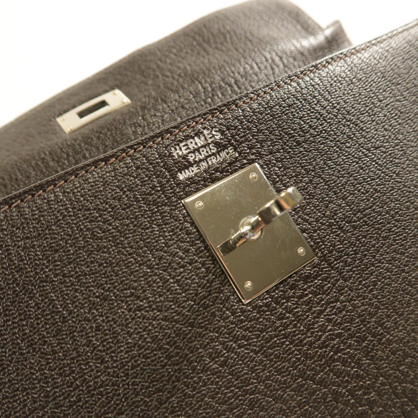 HERMES Chevre皮革Kelly 35銀扣手挽肩背兩用袋