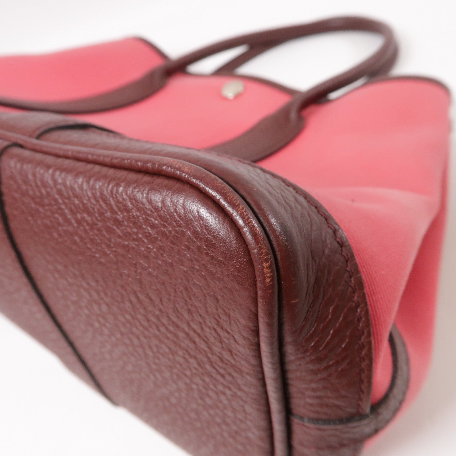 HERMES 帆布Garden Party TPM銀扣手挽袋粉紅色