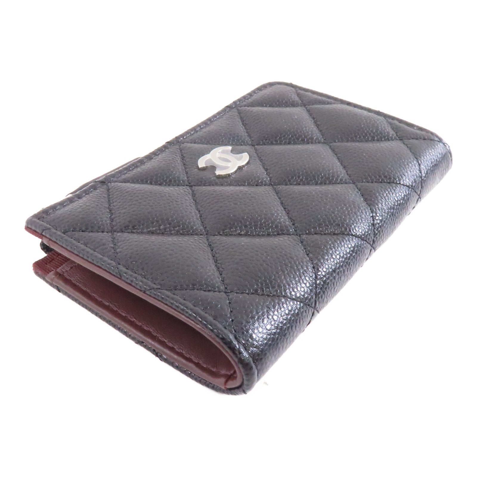 CHANEL 菱格Caviar皮革Coin Case銀扣零錢包黑色