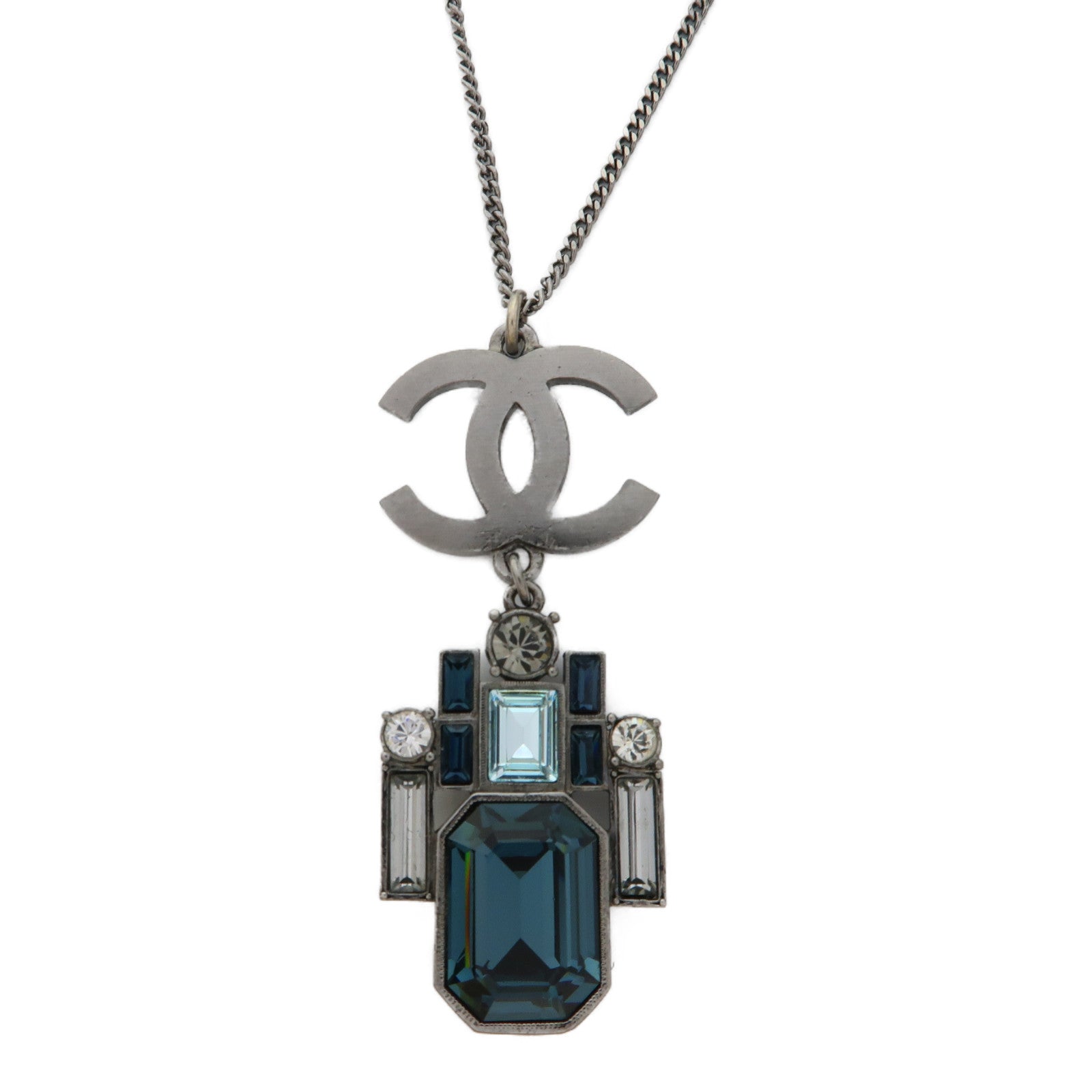 CHANEL 金屬Necklace項鍊銀色/藍色