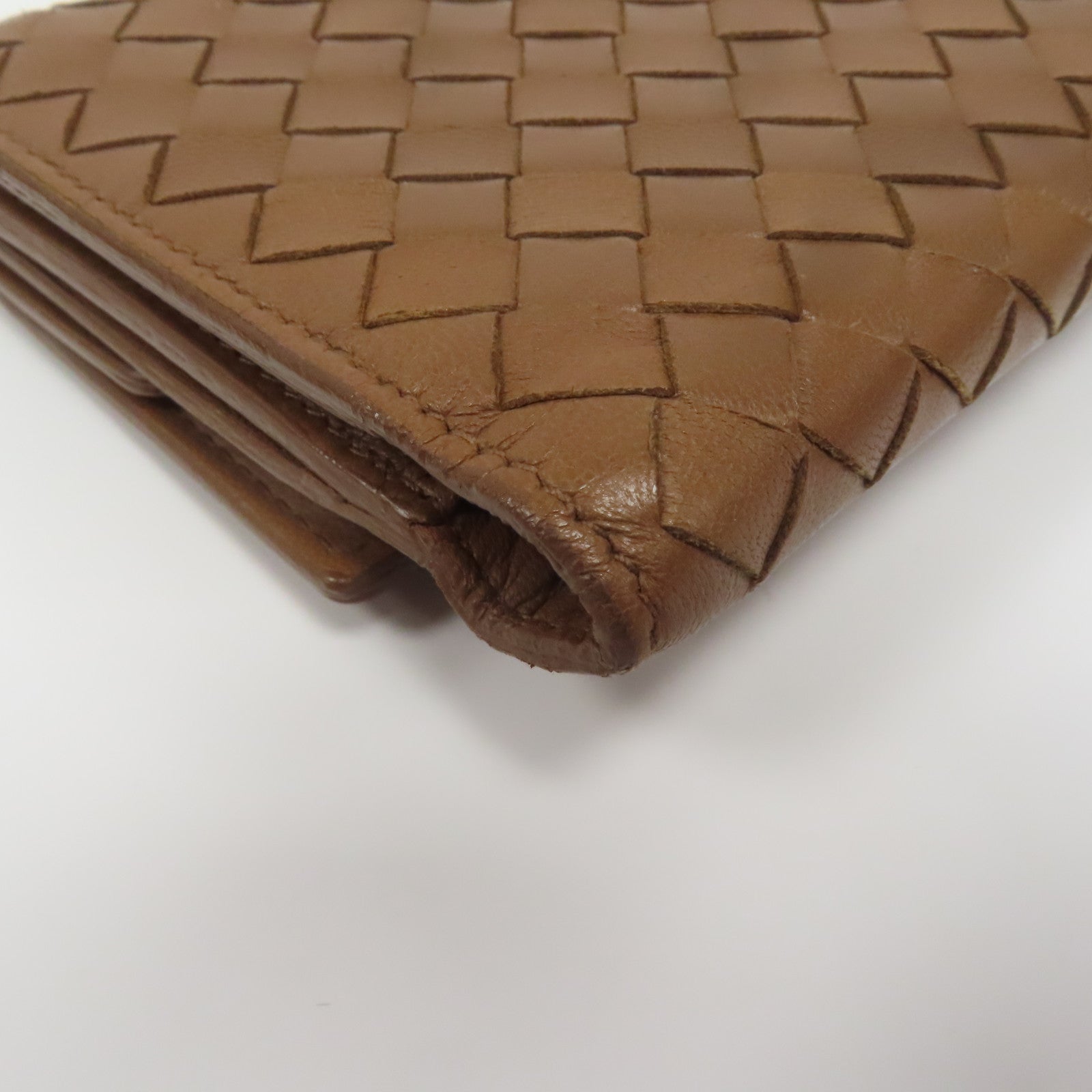 BOTTEGA VENETA 【激減優惠】織紋皮革Wallet銀扣錢包啡色