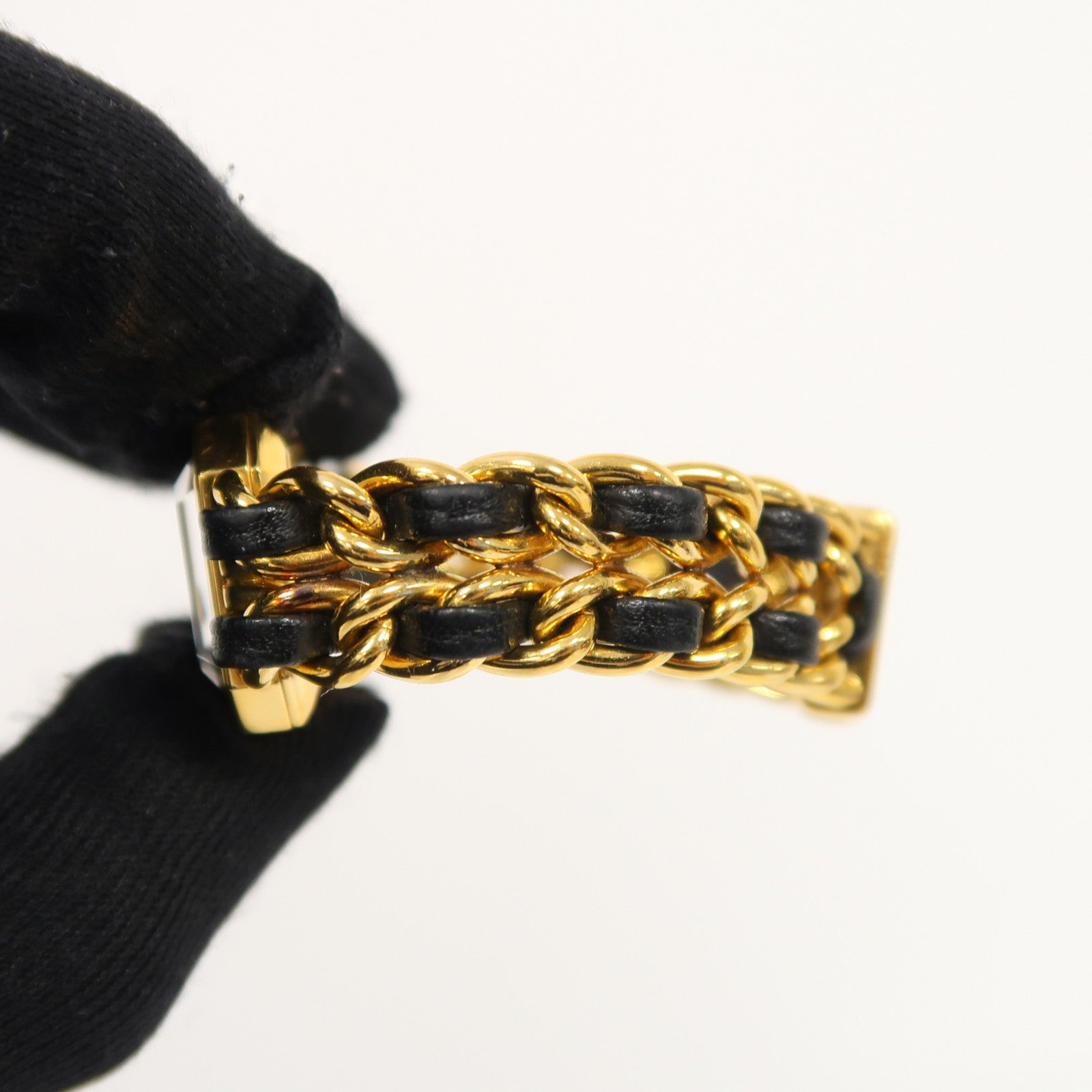 CHANEL Premiere S鍍金/皮革手錶石英機芯黑色