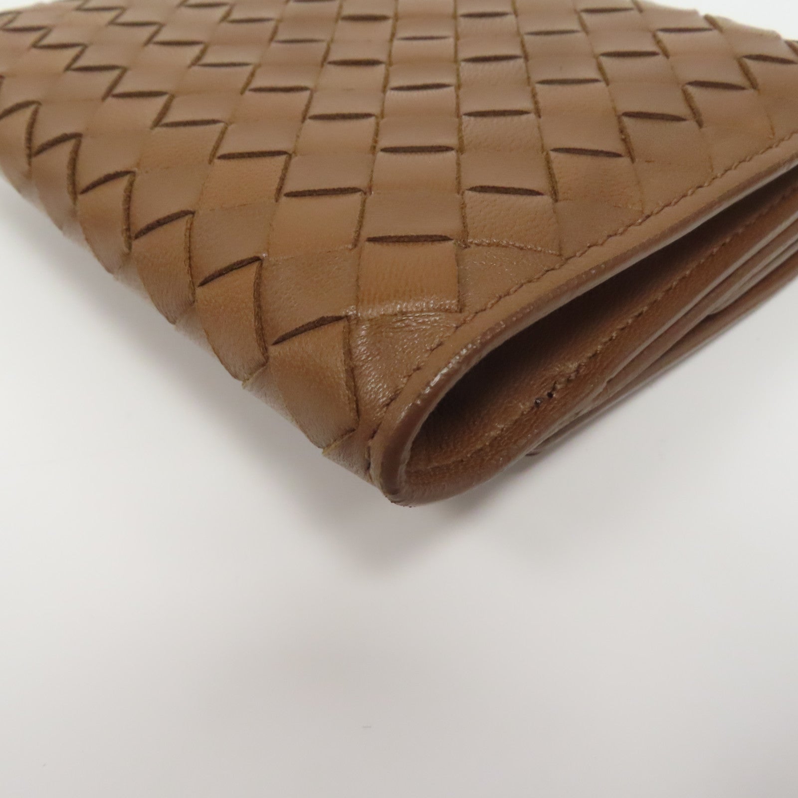 BOTTEGA VENETA 【激減優惠】織紋皮革Wallet銀扣錢包啡色