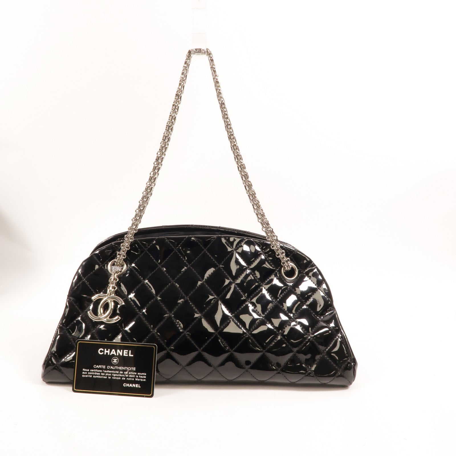 CHANEL 漆皮皮革Mademoiselle Bowling Bag鏈帶肩背袋