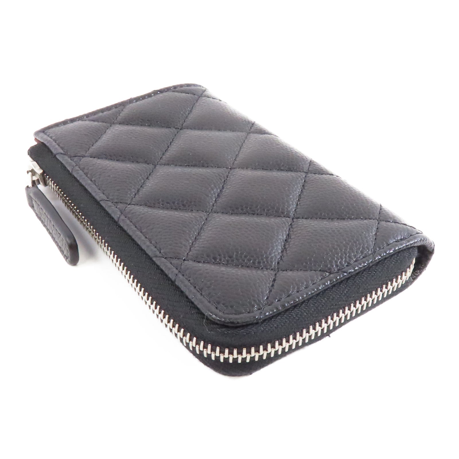 CHANEL 菱格Caviar皮革Coin Case銀扣零錢包黑色