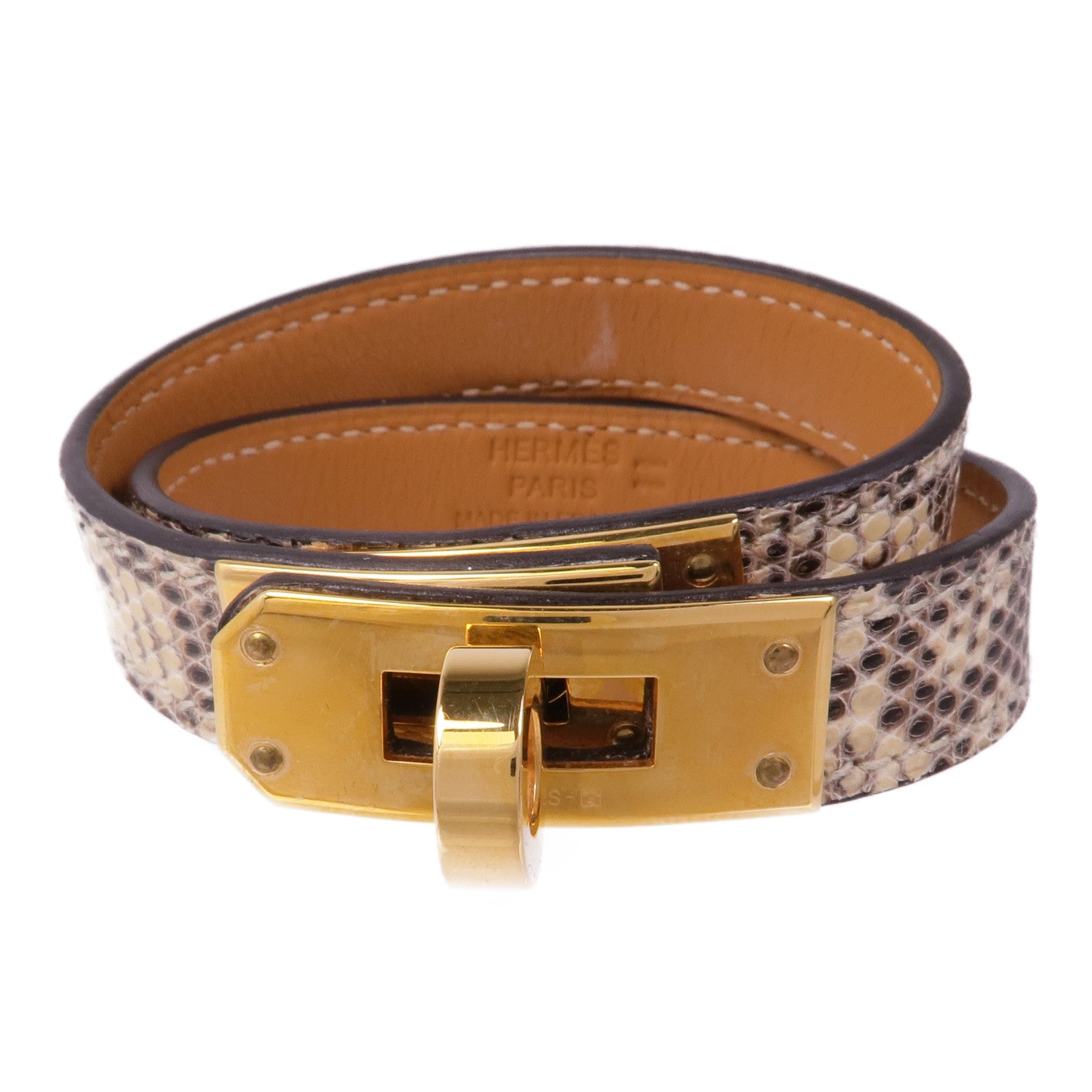 HERMES 蜥蝪皮革Kelly Double Tour Bracelet金扣手帶