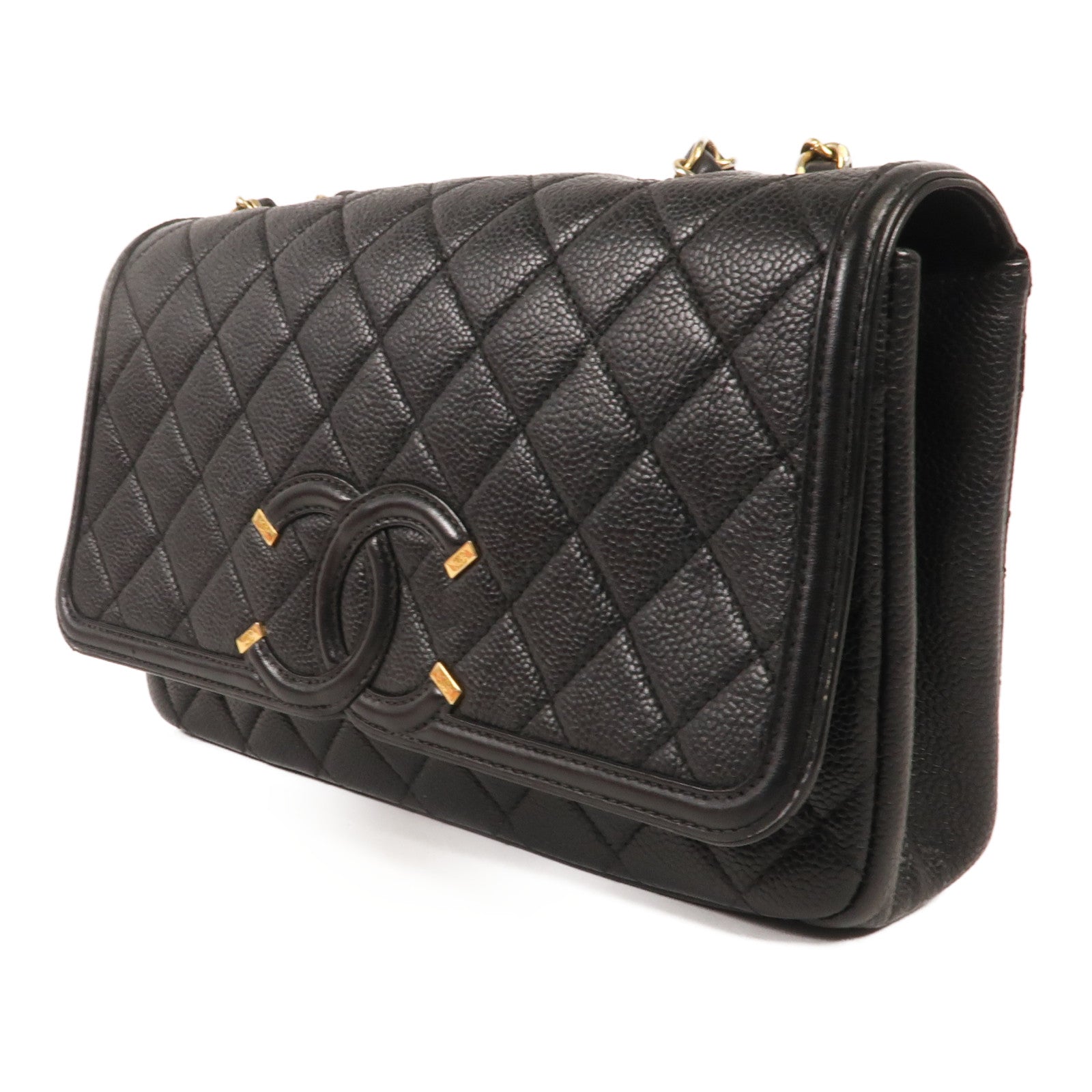 CHANEL 牛皮皮革Chain Shoulder金扣鏈帶肩背袋