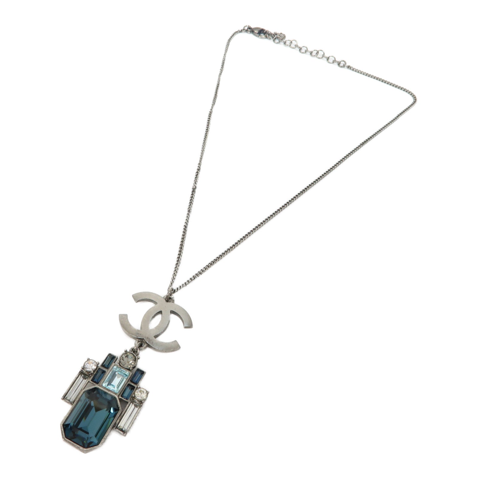 CHANEL 金屬Necklace項鍊銀色/藍色