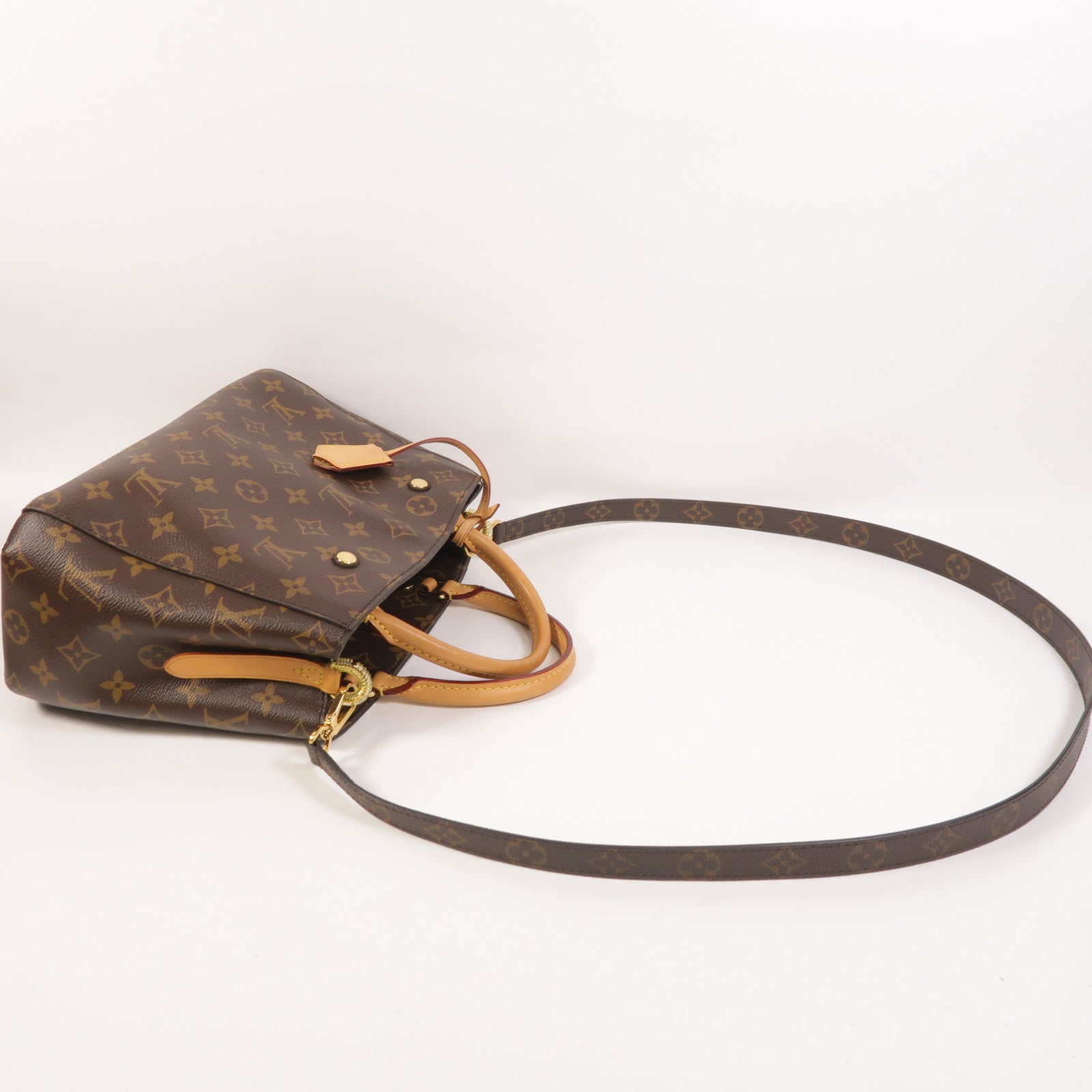 LOUIS VUITTON Monogram Montaigne BB金扣手挽肩背兩用袋棕色