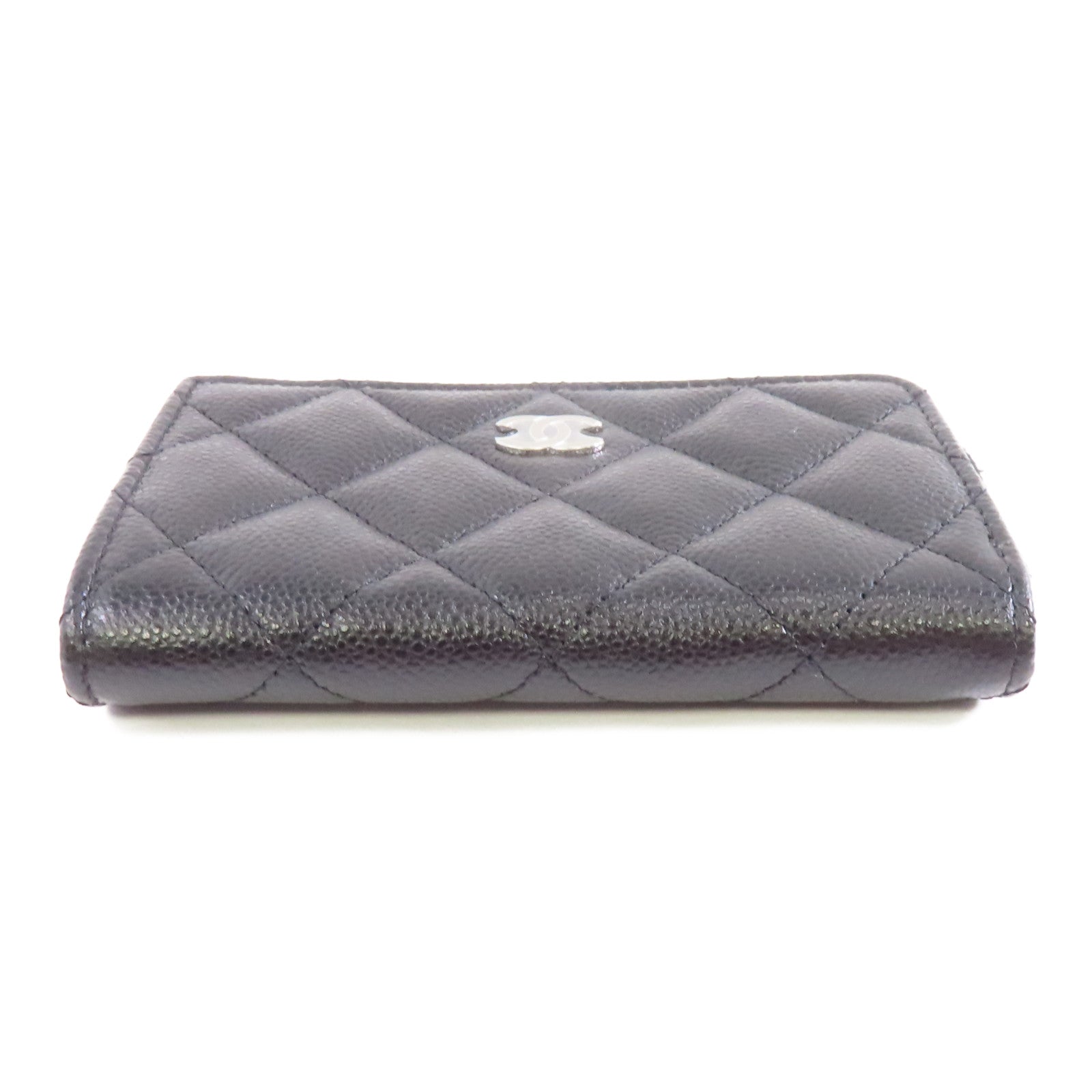 CHANEL 菱格Caviar皮革Coin Case銀扣零錢包黑色