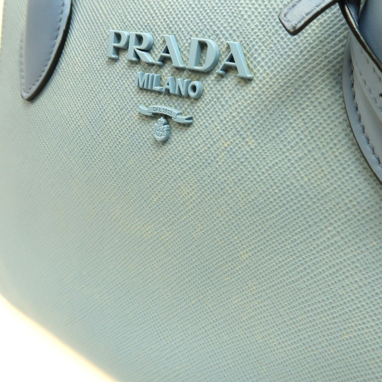 PRADA 【激減優惠】Saffiano皮革Shoulder Bag銀扣手挽肩背兩用袋藍色