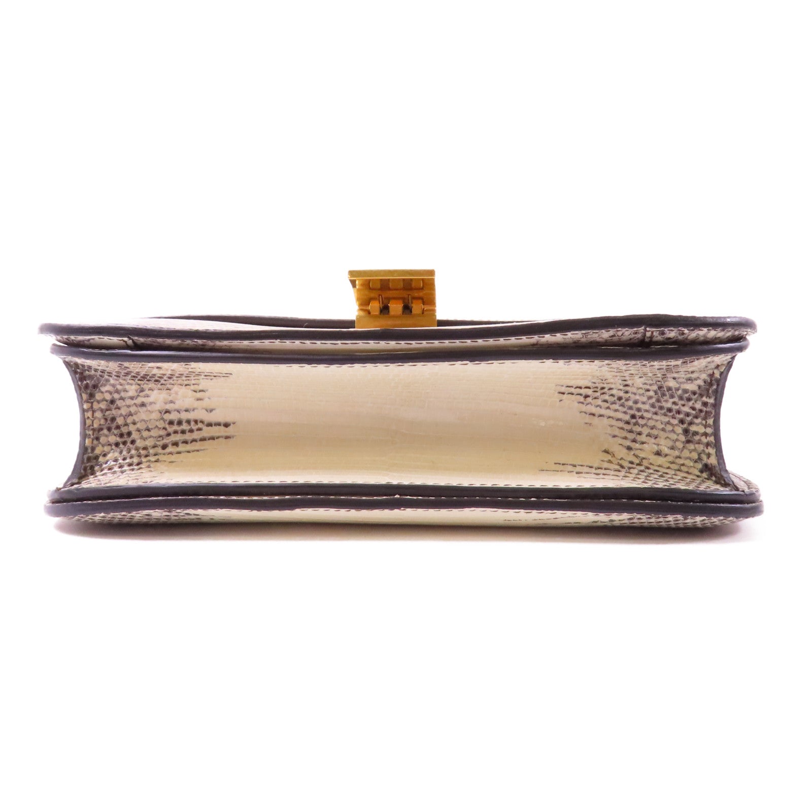 CELINE 蜥蝪皮革Classic Box金扣肩背袋白色/啡色