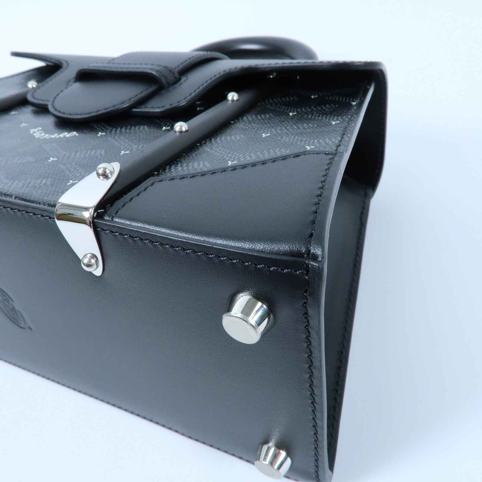 GOYARD 塗層帆布Saigon Mini Structured Jet Black銀扣手挽肩背兩用袋