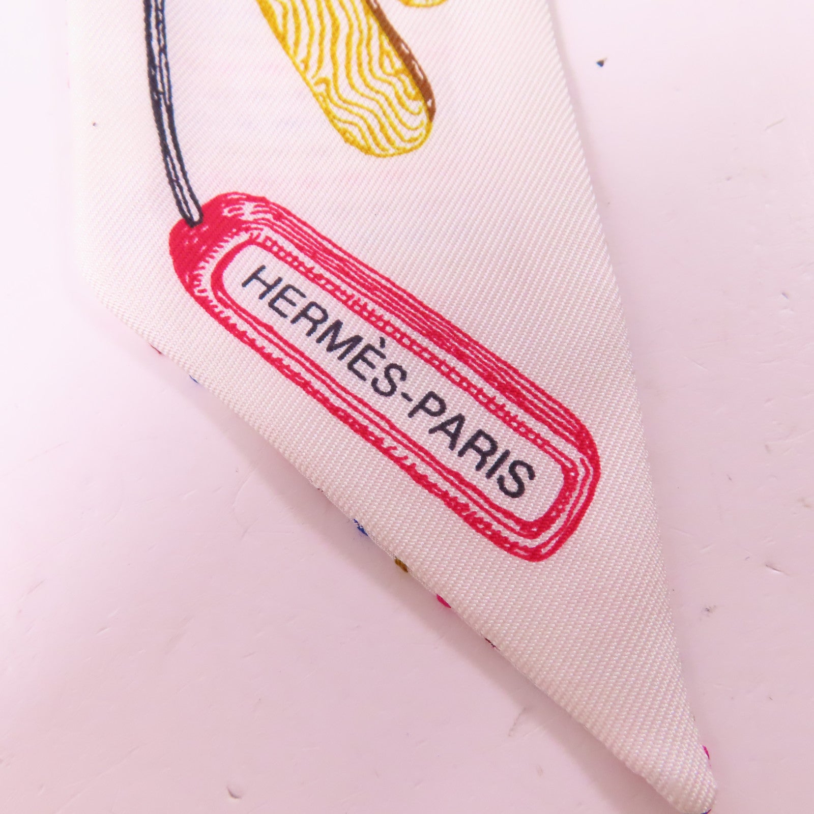 HERMES 絲質Twilly絲巾白色/彩色