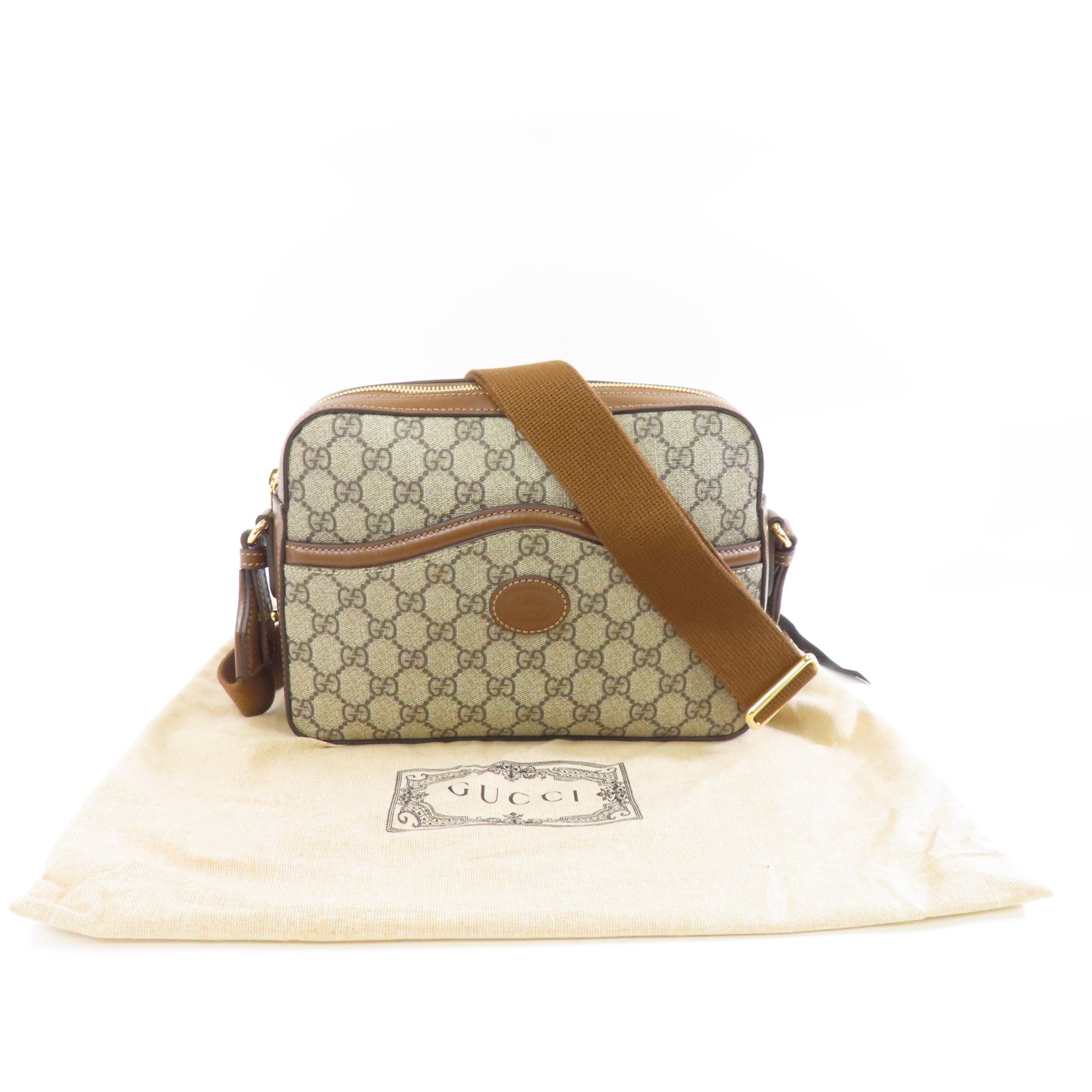 GUCCI 塗層帆布Interlocking G Bag金扣肩背袋啡色