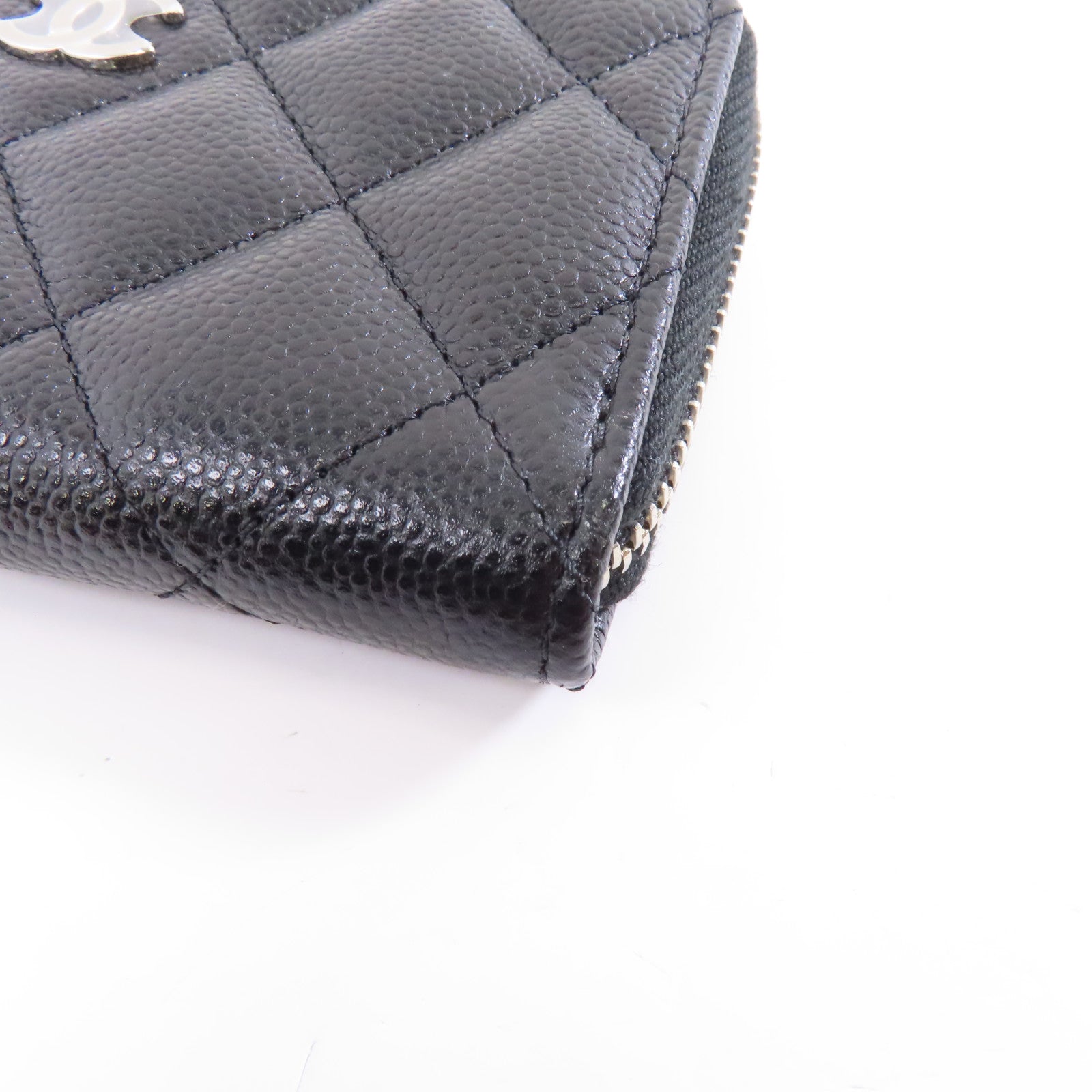 CHANEL 菱格Caviar皮革Coin Case銀扣零錢包黑色