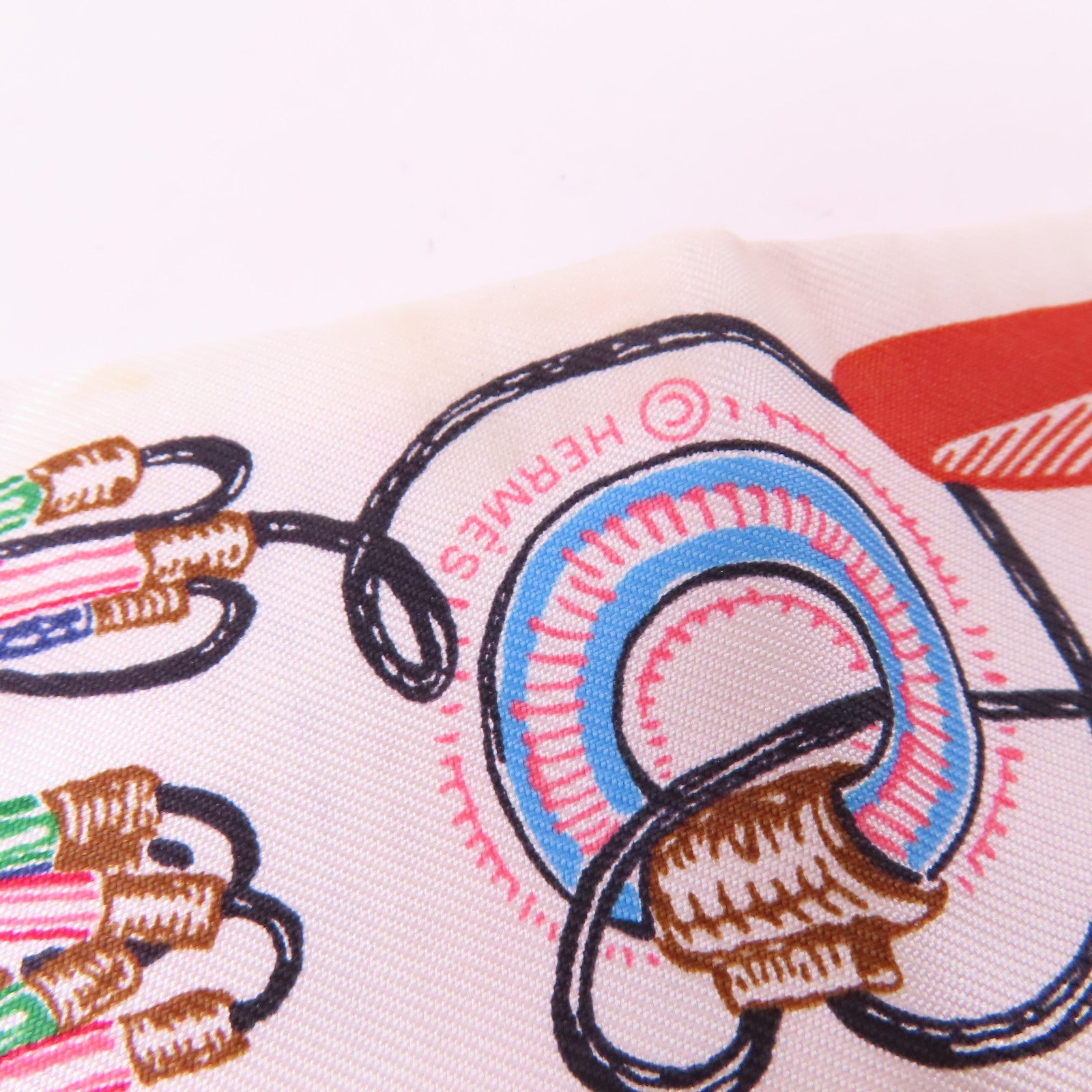 HERMES 絲質Twilly絲巾白色/彩色