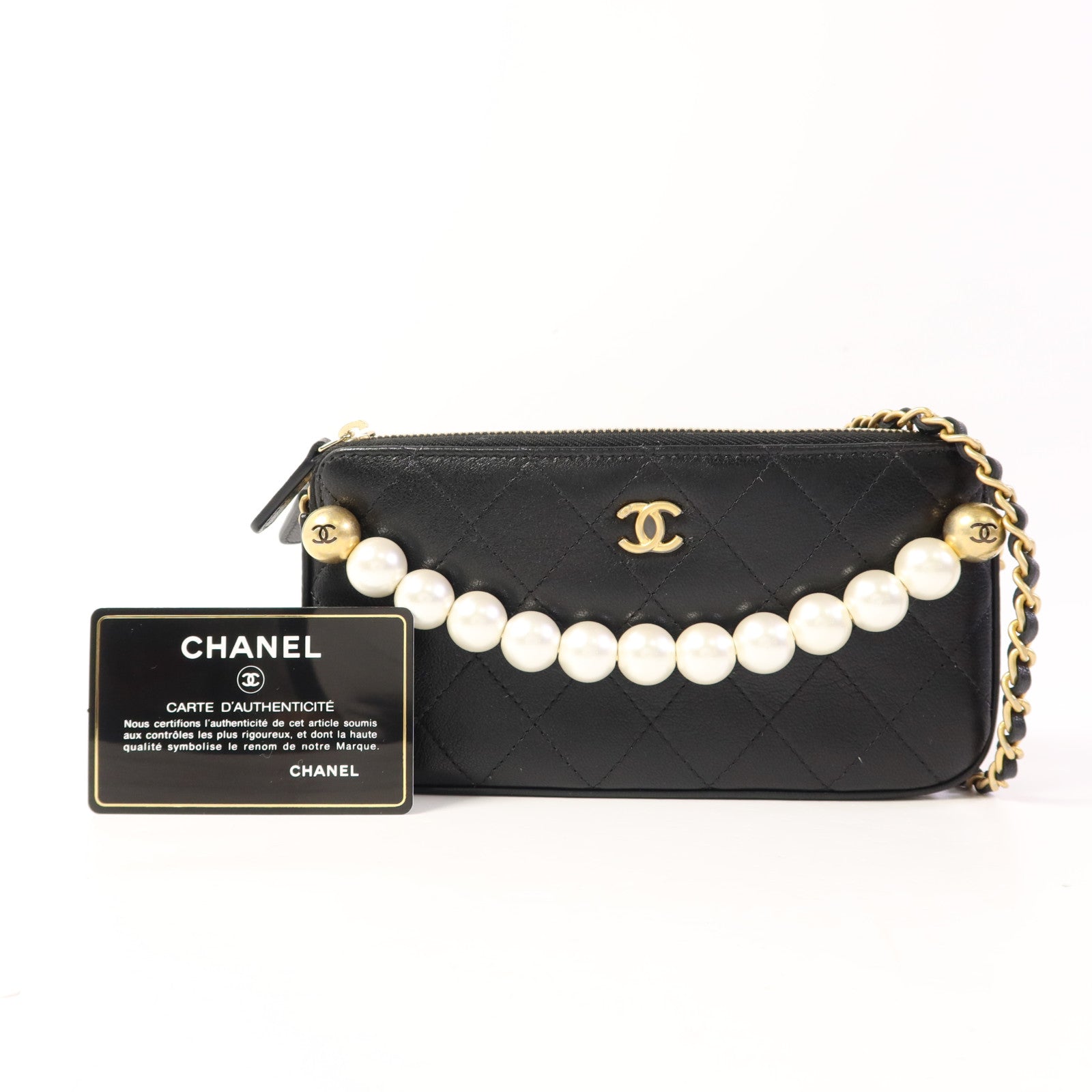 CHANEL 【激減優惠】牛皮皮革Wallet On Chain金扣鏈帶肩背袋