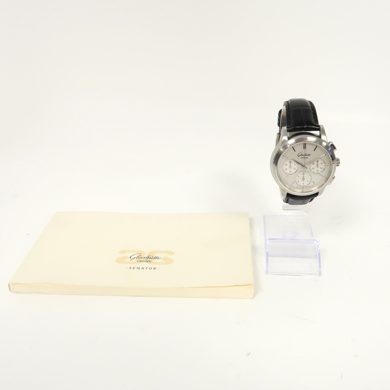 GLASHUTTE ORIGINAL Senator Chronograph不鏽鋼/皮革帶手錶自動機芯銀色