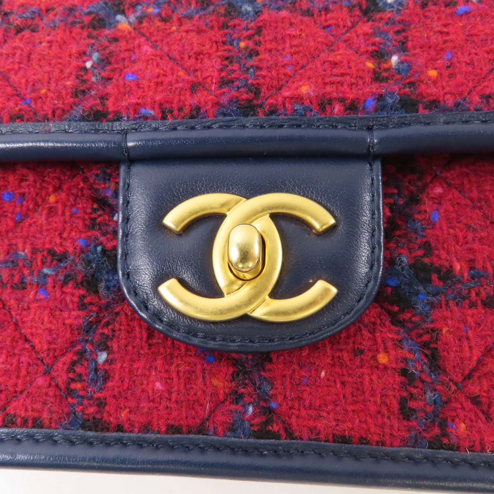 CHANEL【激減優惠】 Tweed/皮革2Way Shoulder金扣手挽肩背兩用袋