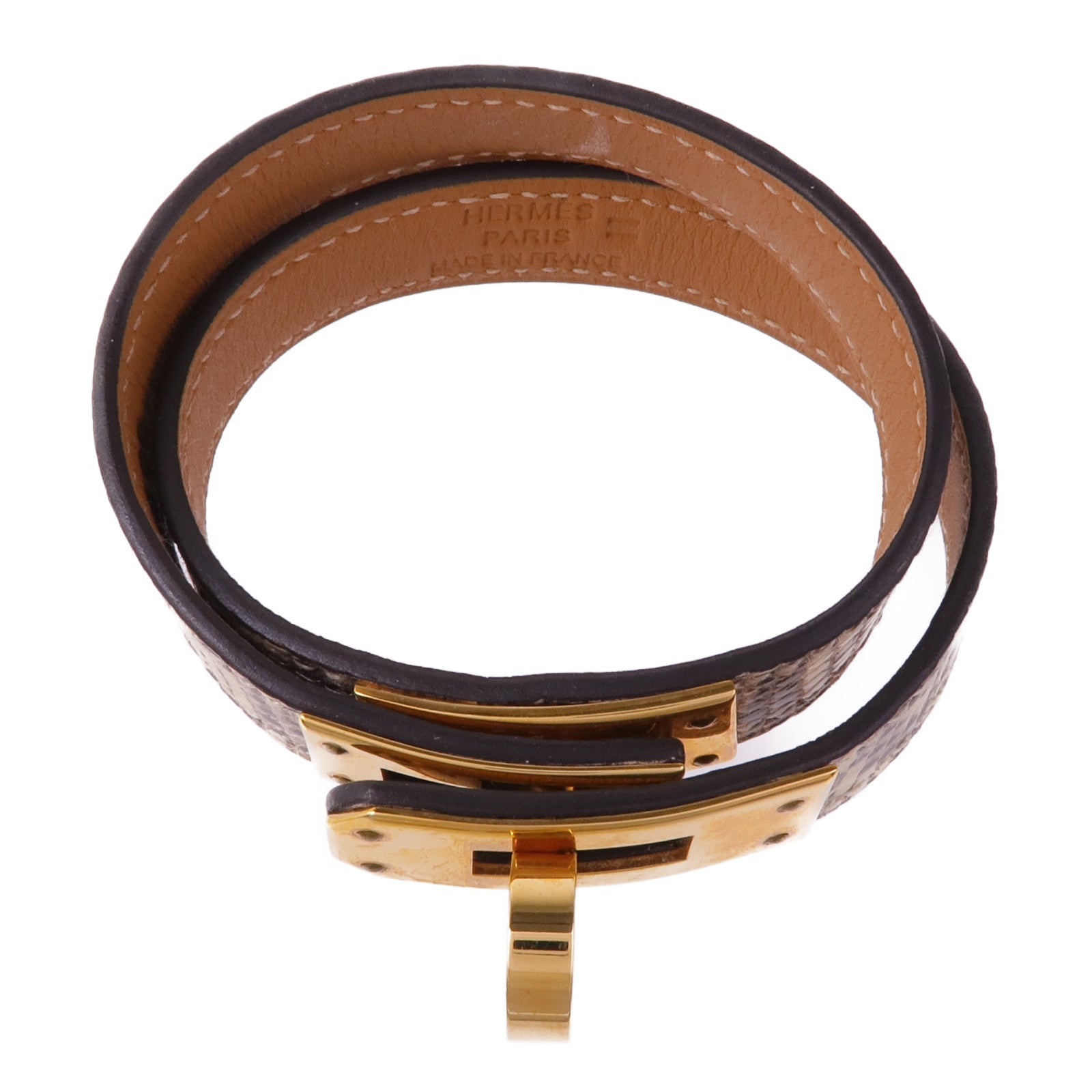 HERMES 蜥蝪皮革Kelly Double Tour Bracelet金扣手帶