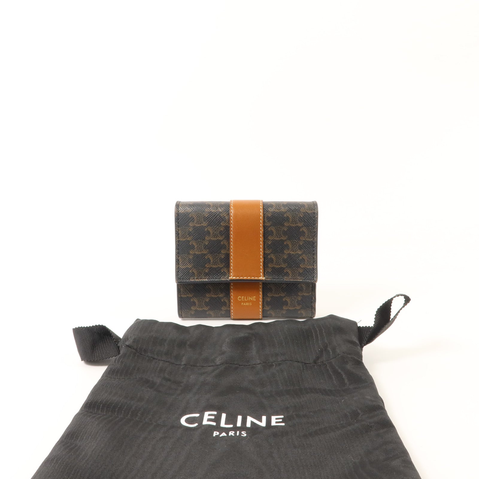 CELINE 塗層帆布Small Trifold Wallet金扣錢包