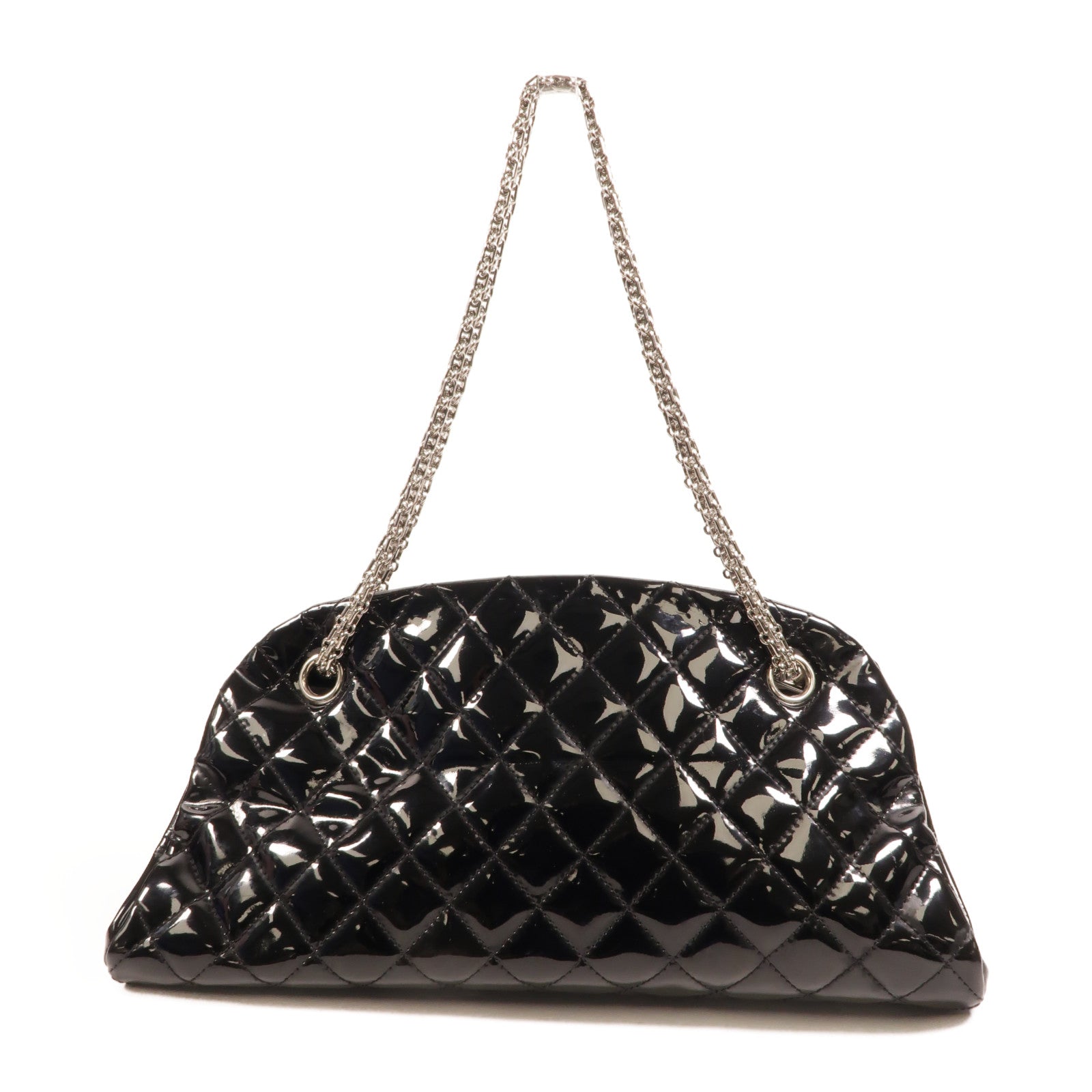 CHANEL 漆皮皮革Mademoiselle Bowling Bag鏈帶肩背袋