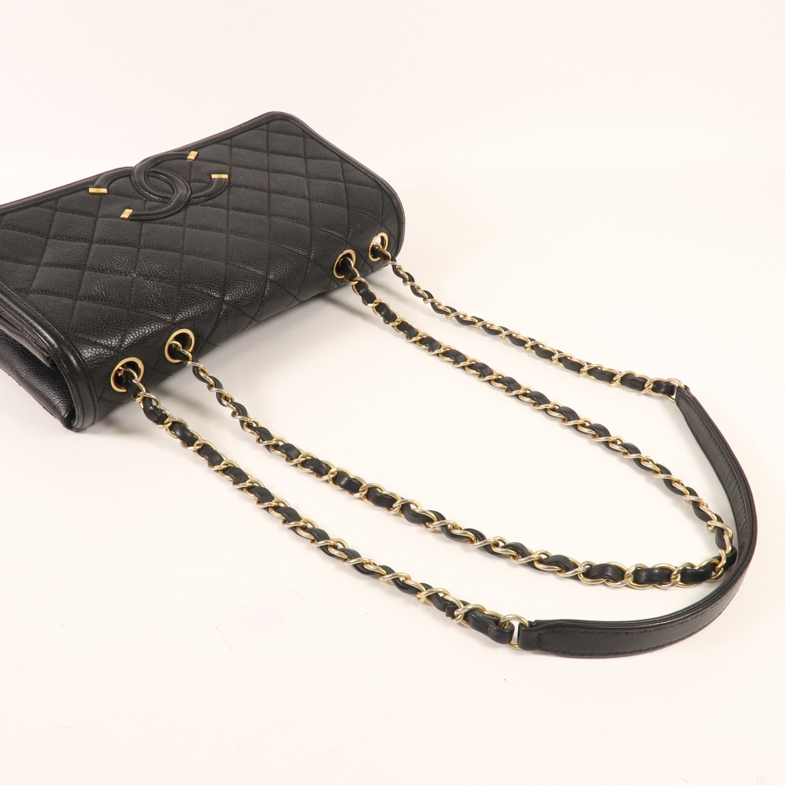 CHANEL 牛皮皮革Chain Shoulder金扣鏈帶肩背袋