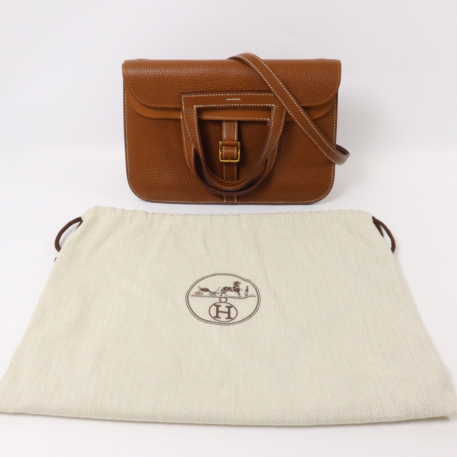 HERMES Clemence皮革Halzan 25手挽肩背兩用袋Gold