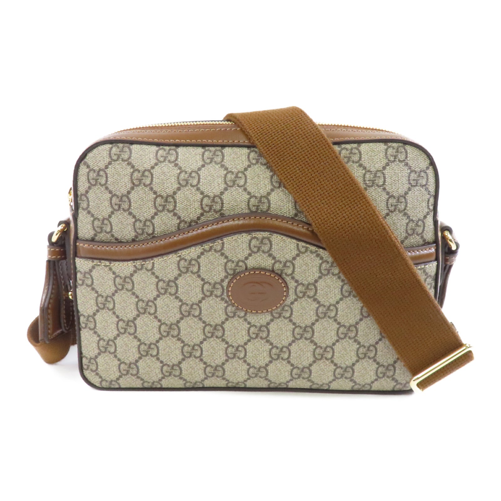 GUCCI 塗層帆布Interlocking G Bag金扣肩背袋啡色
