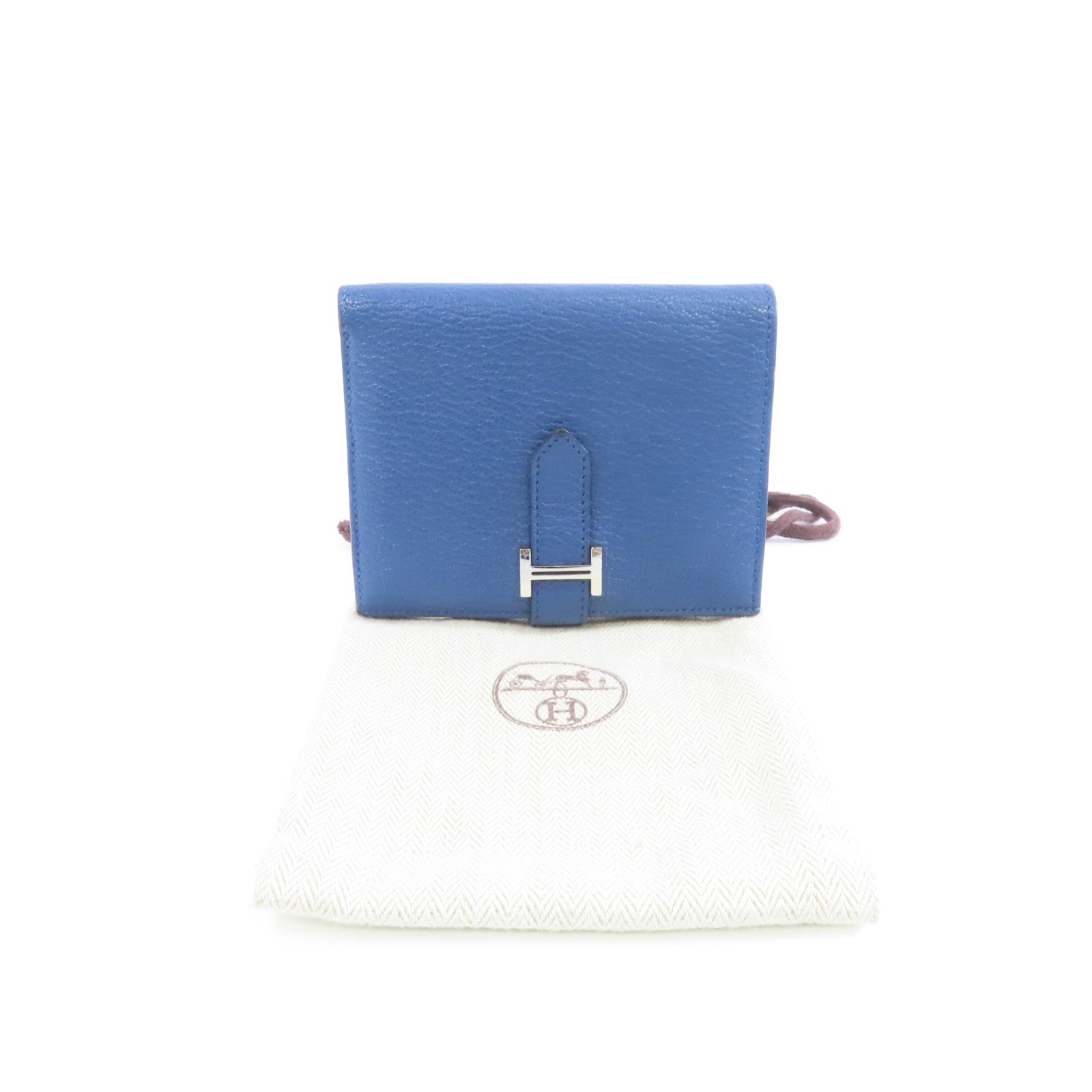 HERMES Chevre皮革Bearn Wallet銀扣錢包藍色