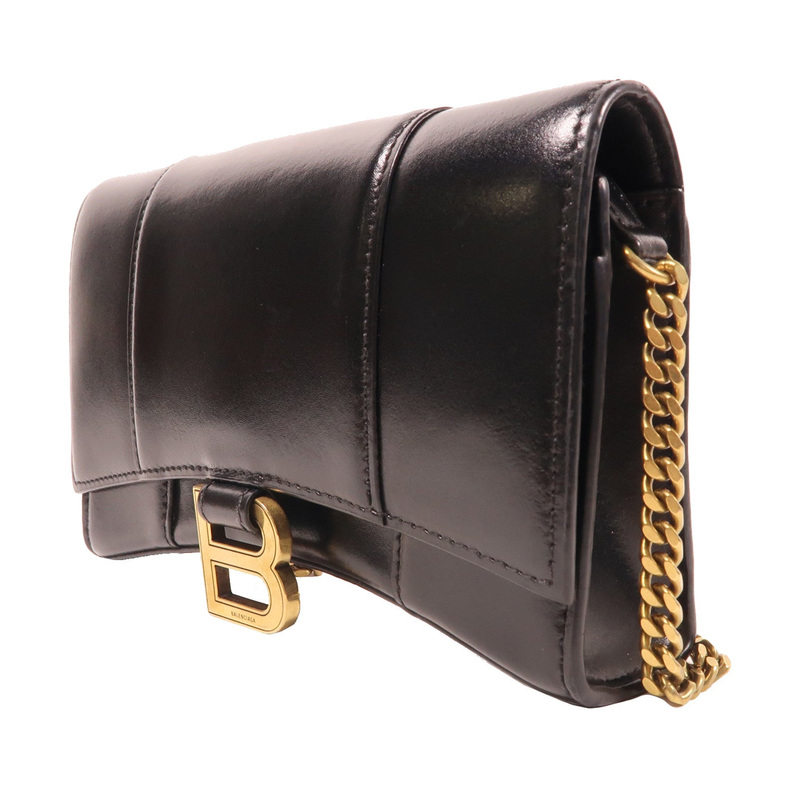 BALENCIAGA 牛皮皮革Hourglass金扣鏈帶肩背袋黑色