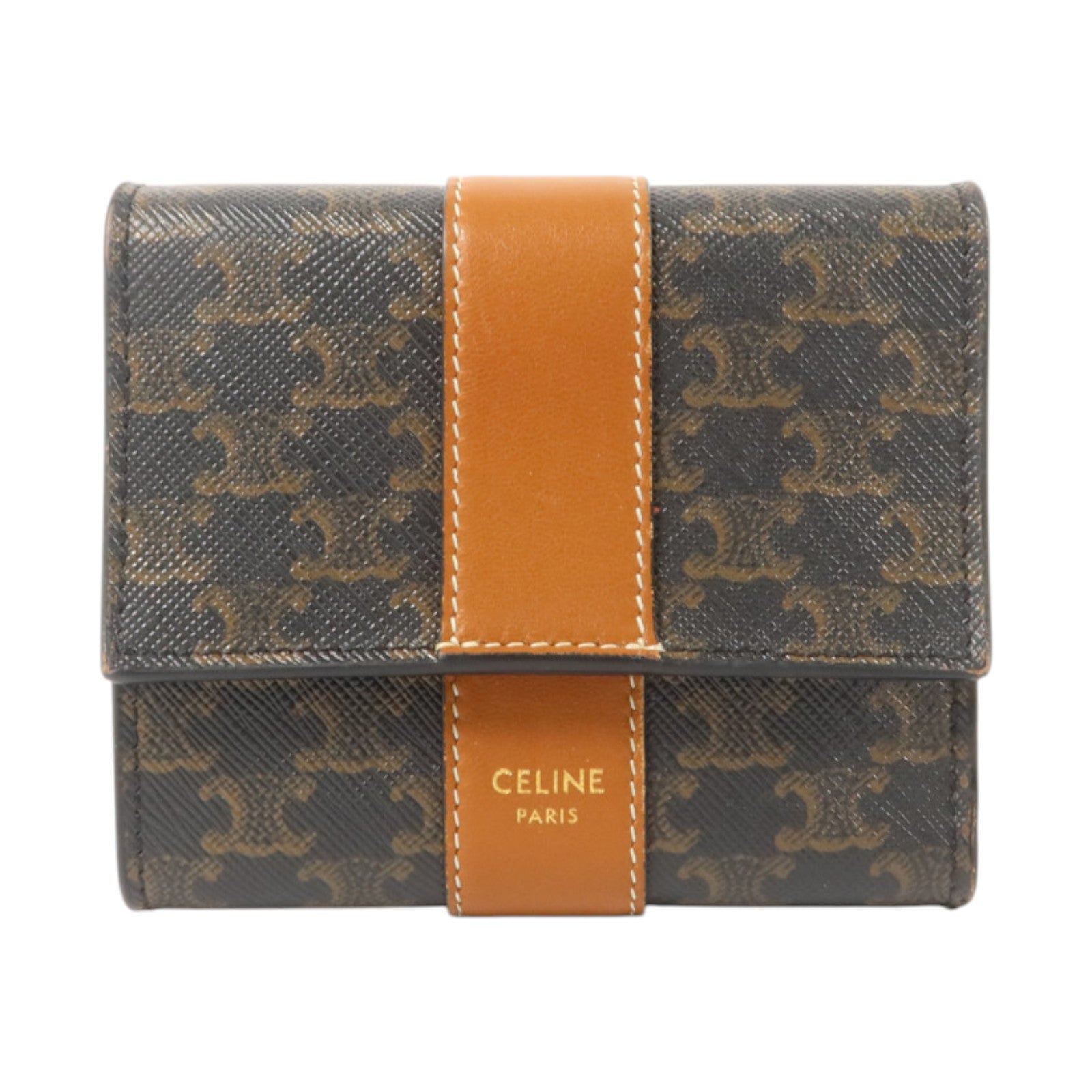 CELINE 塗層帆布Small Trifold Wallet金扣錢包