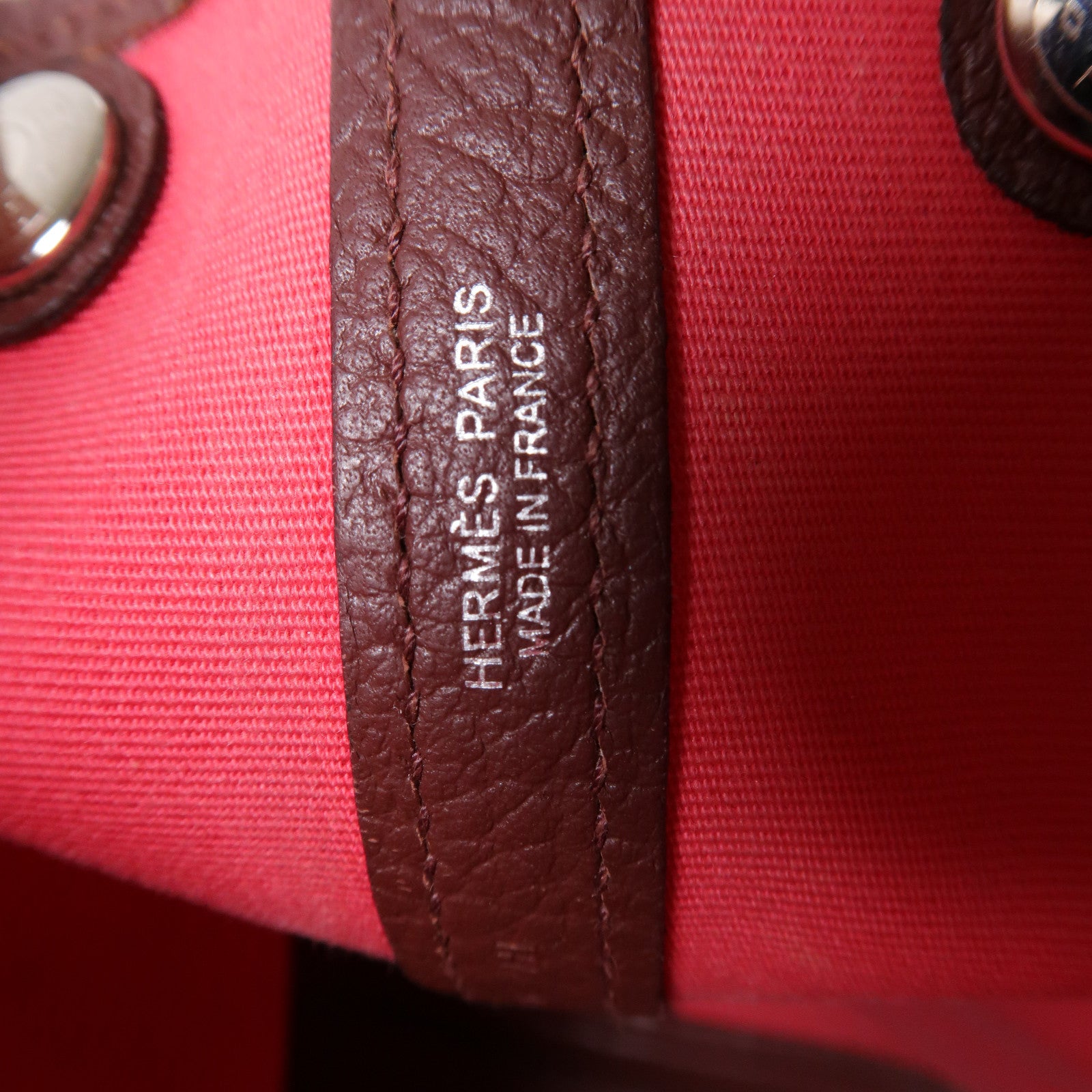 HERMES 帆布Garden Party TPM銀扣手挽袋粉紅色