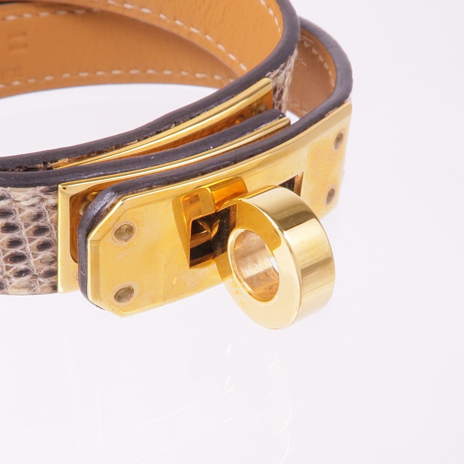 HERMES 蜥蝪皮革Kelly Double Tour Bracelet金扣手帶