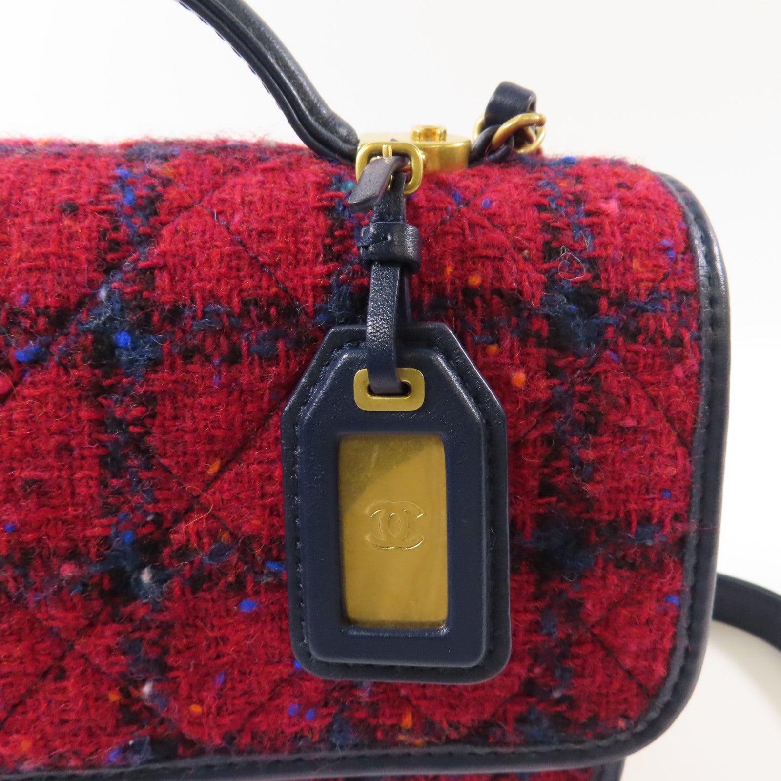 CHANEL【激減優惠】 Tweed/皮革2Way Shoulder金扣手挽肩背兩用袋