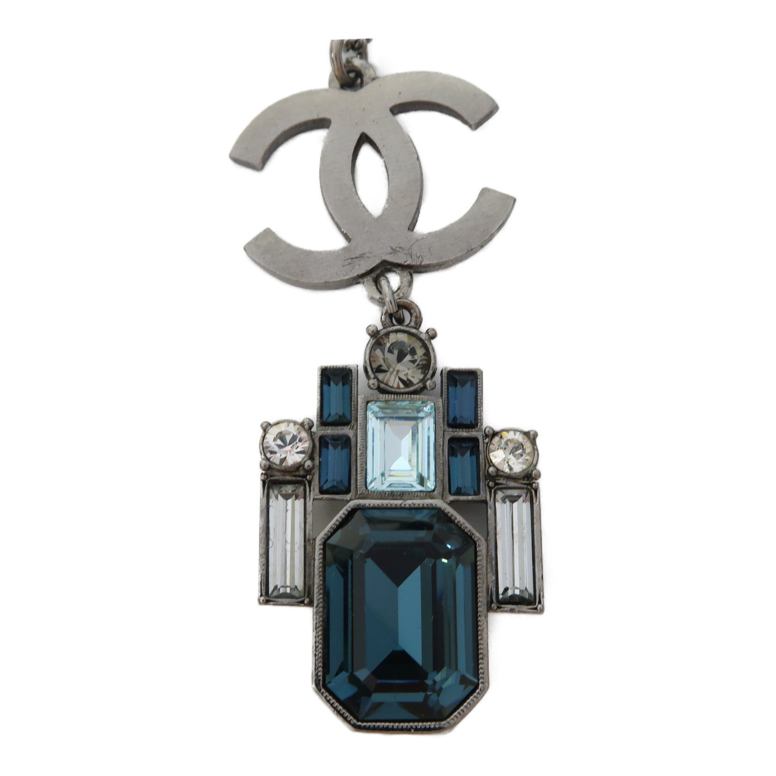 CHANEL 金屬Necklace項鍊銀色/藍色
