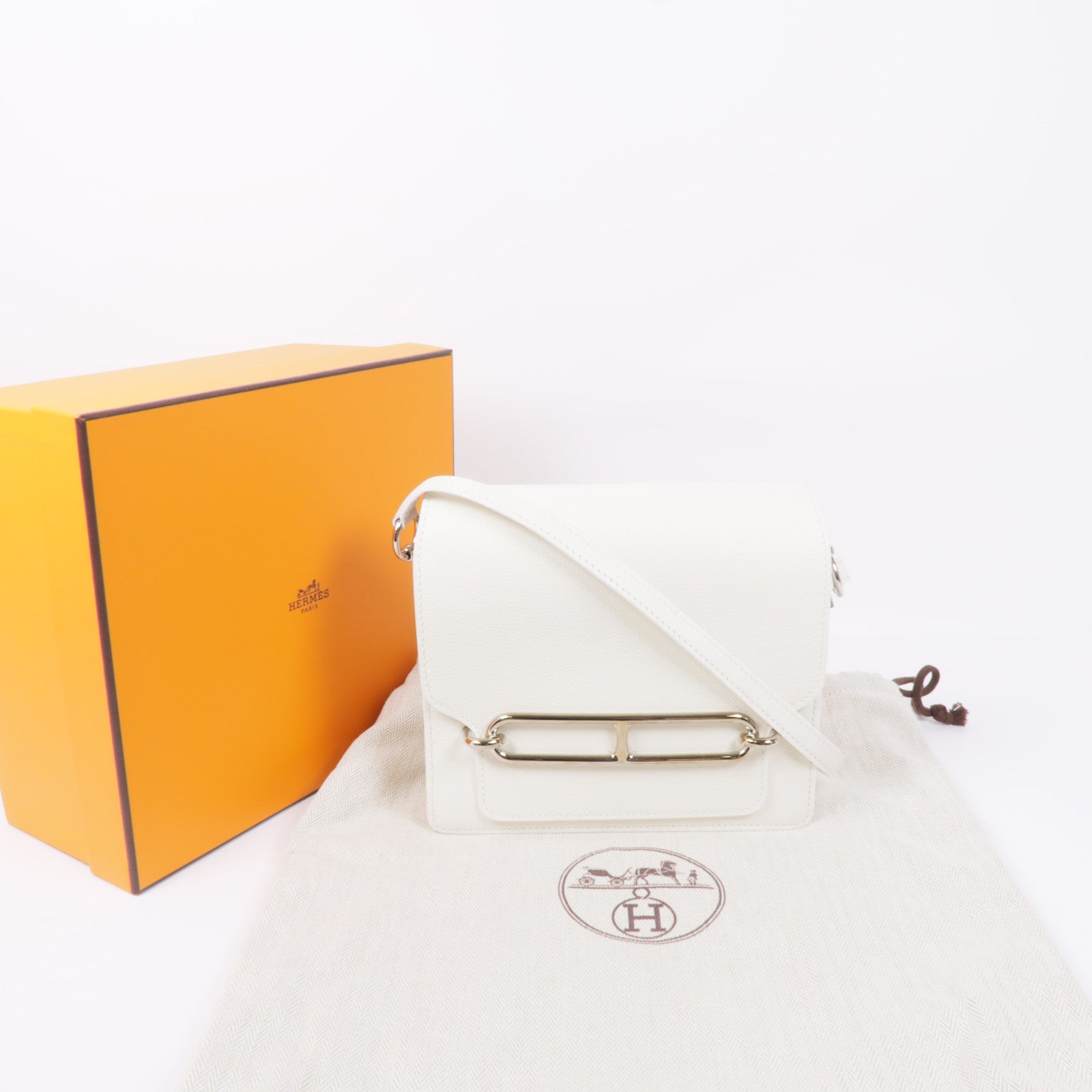 HERMES Evercolor皮革Mini Roulis銀扣肩背袋Gris Parle