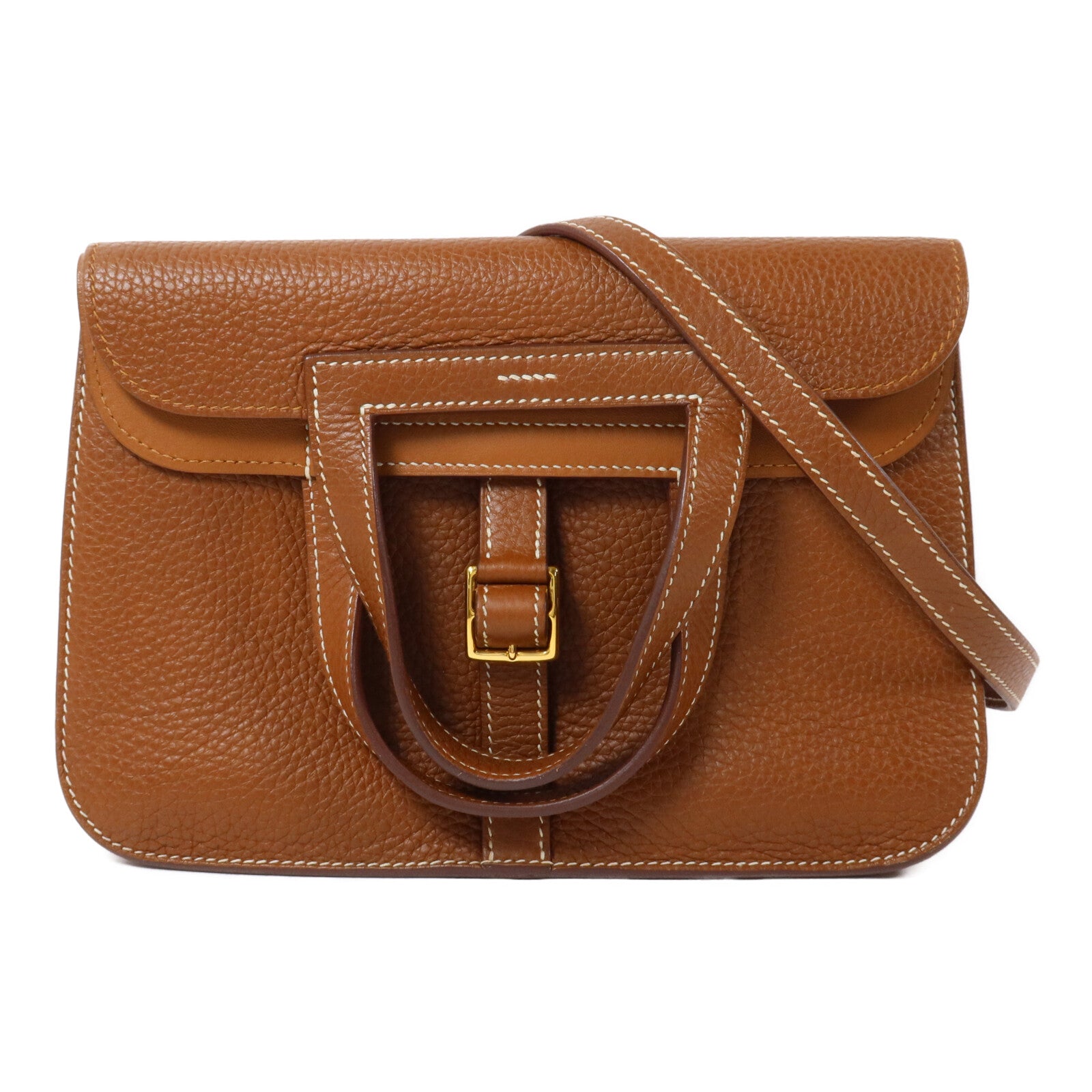 HERMES Clemence皮革Halzan 25手挽肩背兩用袋Gold