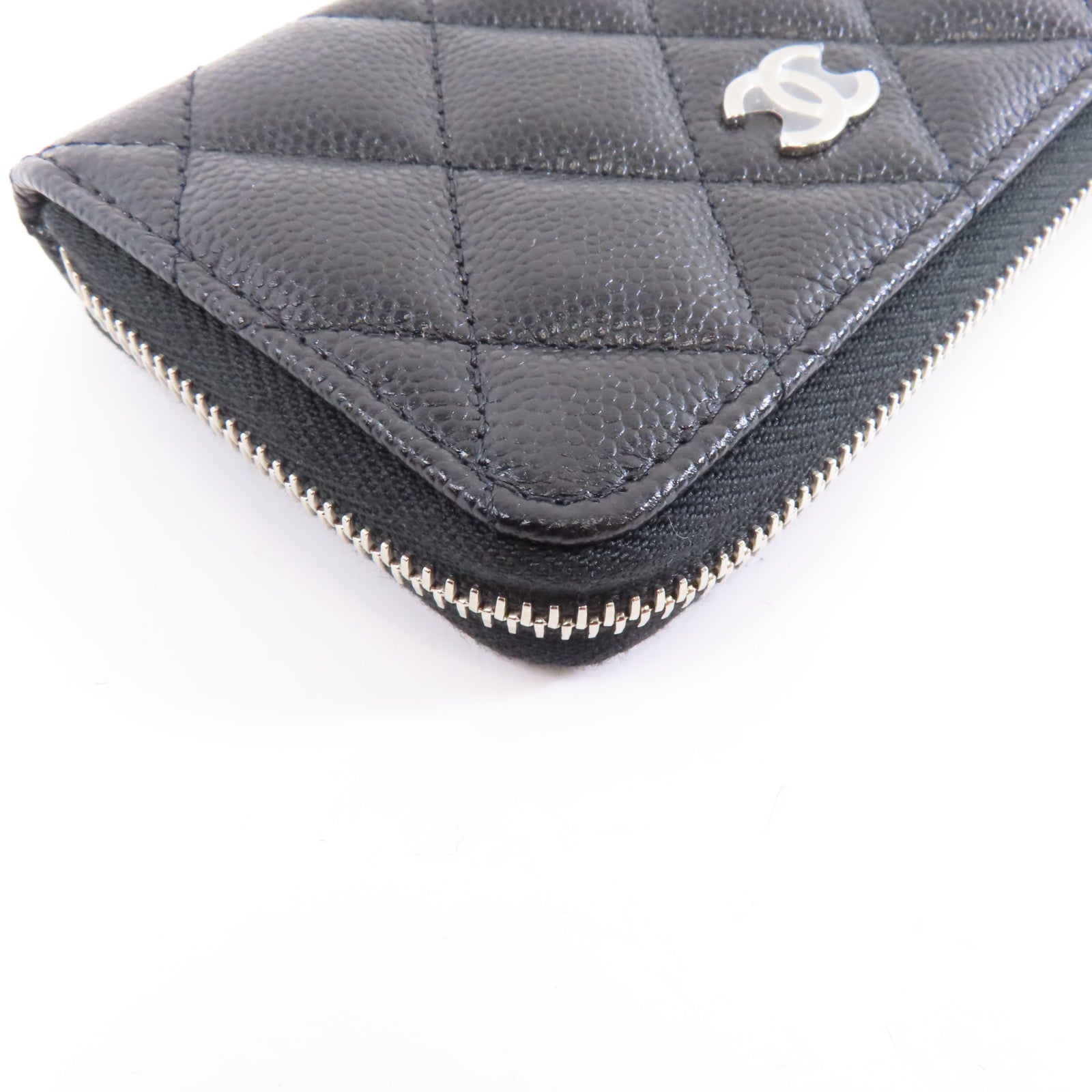 CHANEL 菱格Caviar皮革Coin Case銀扣零錢包黑色