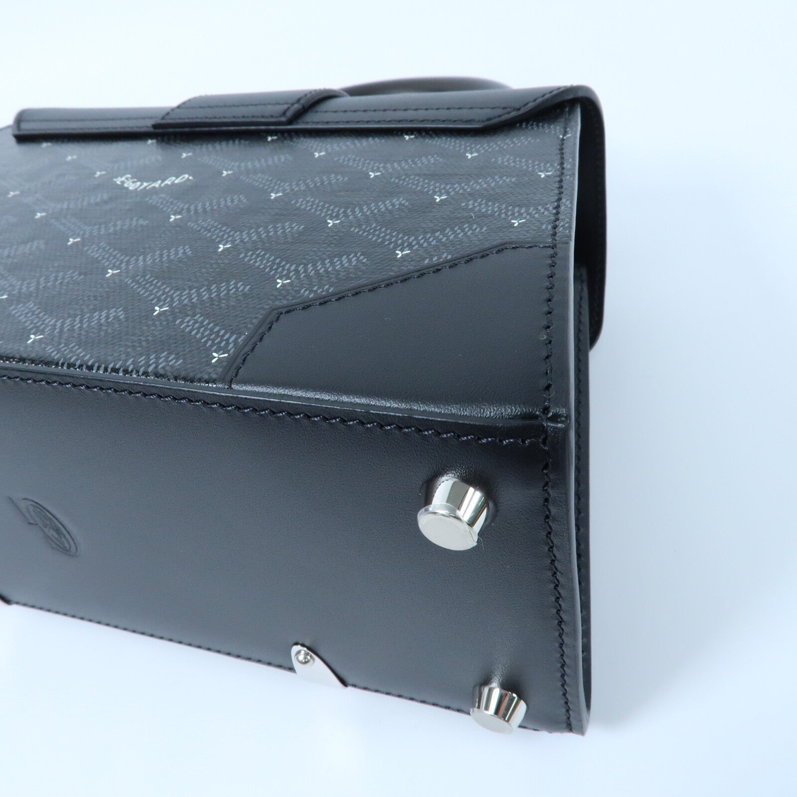 GOYARD 塗層帆布Saigon Mini Structured Jet Black銀扣手挽肩背兩用袋