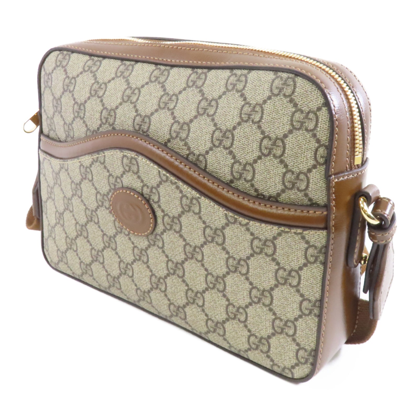 GUCCI 塗層帆布Interlocking G Bag金扣肩背袋啡色