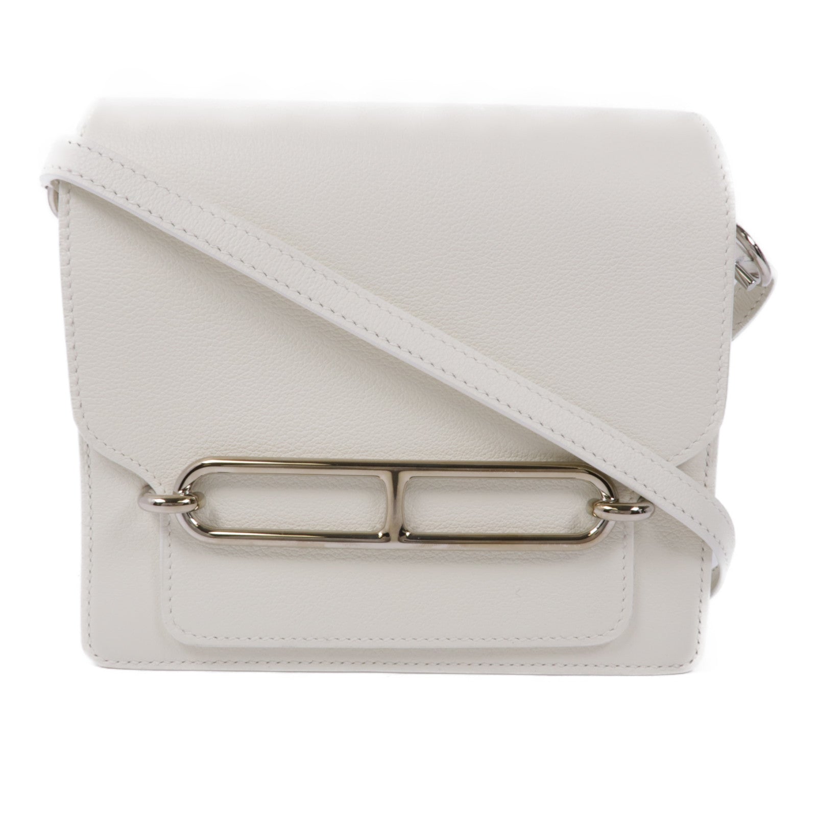 HERMES Evercolor皮革Mini Roulis銀扣肩背袋Gris Parle