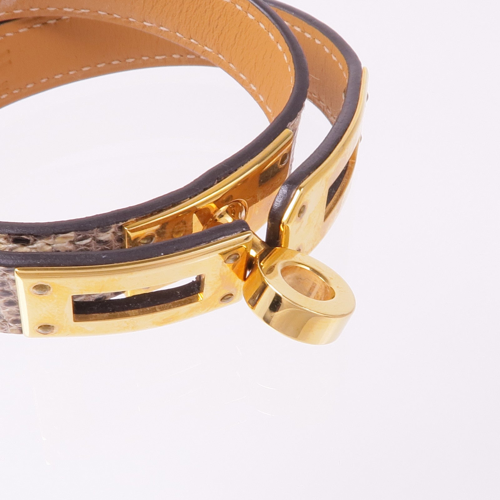 HERMES 蜥蝪皮革Kelly Double Tour Bracelet金扣手帶