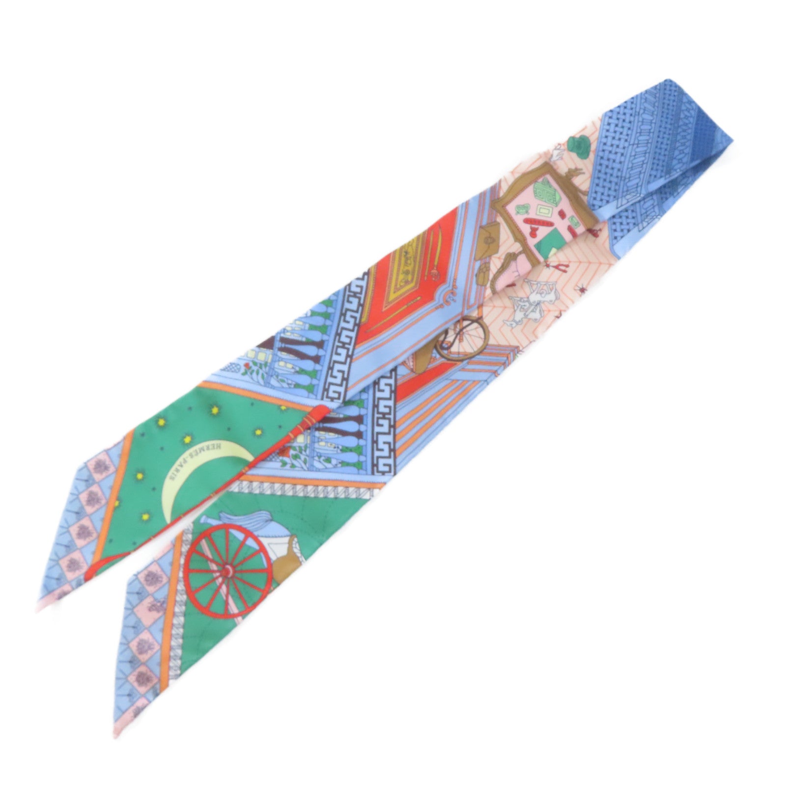 HERMES 絲質Twilly絲巾淺藍色/彩色