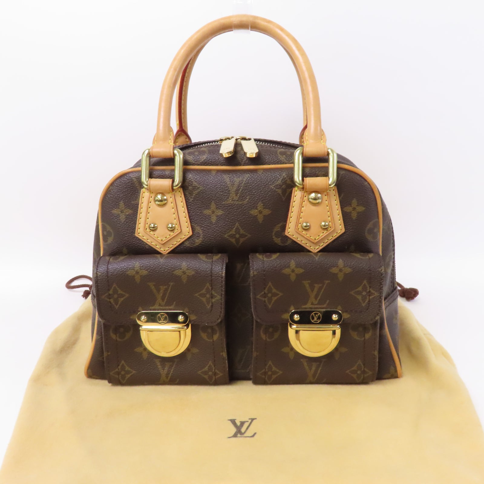 LOUIS VUITTON 【激減優惠】Monogram Manhattan PM金扣手挽袋啡色