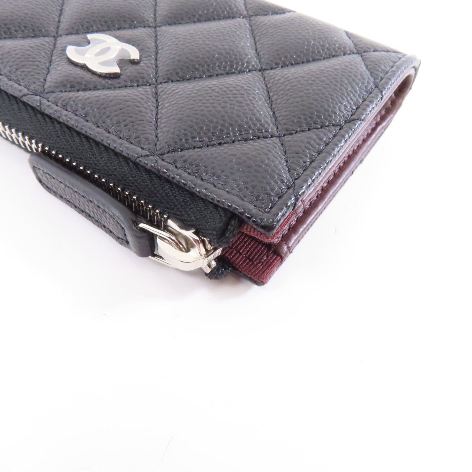 CHANEL 菱格Caviar皮革Coin Case銀扣零錢包黑色