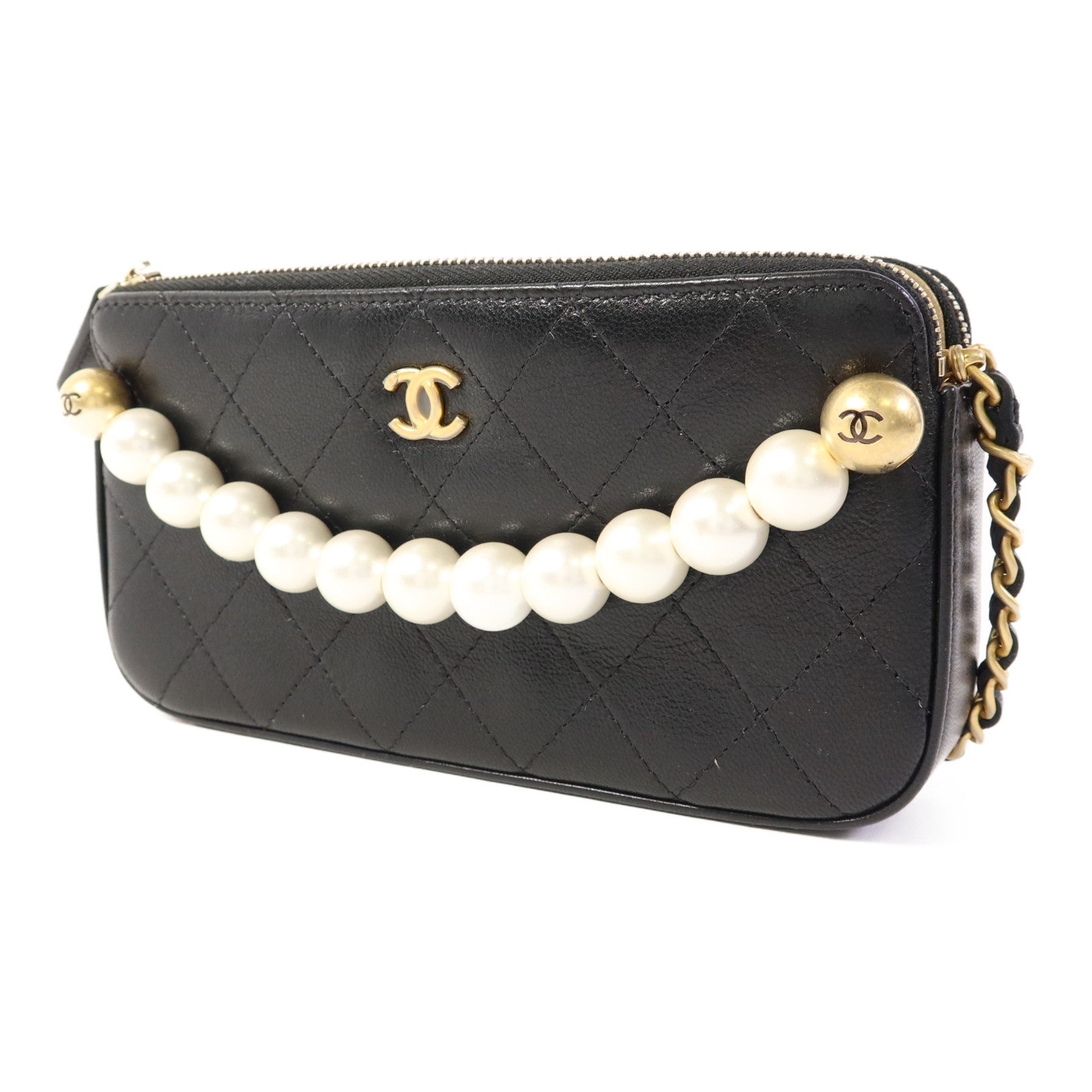 CHANEL 【激減優惠】牛皮皮革Wallet On Chain金扣鏈帶肩背袋